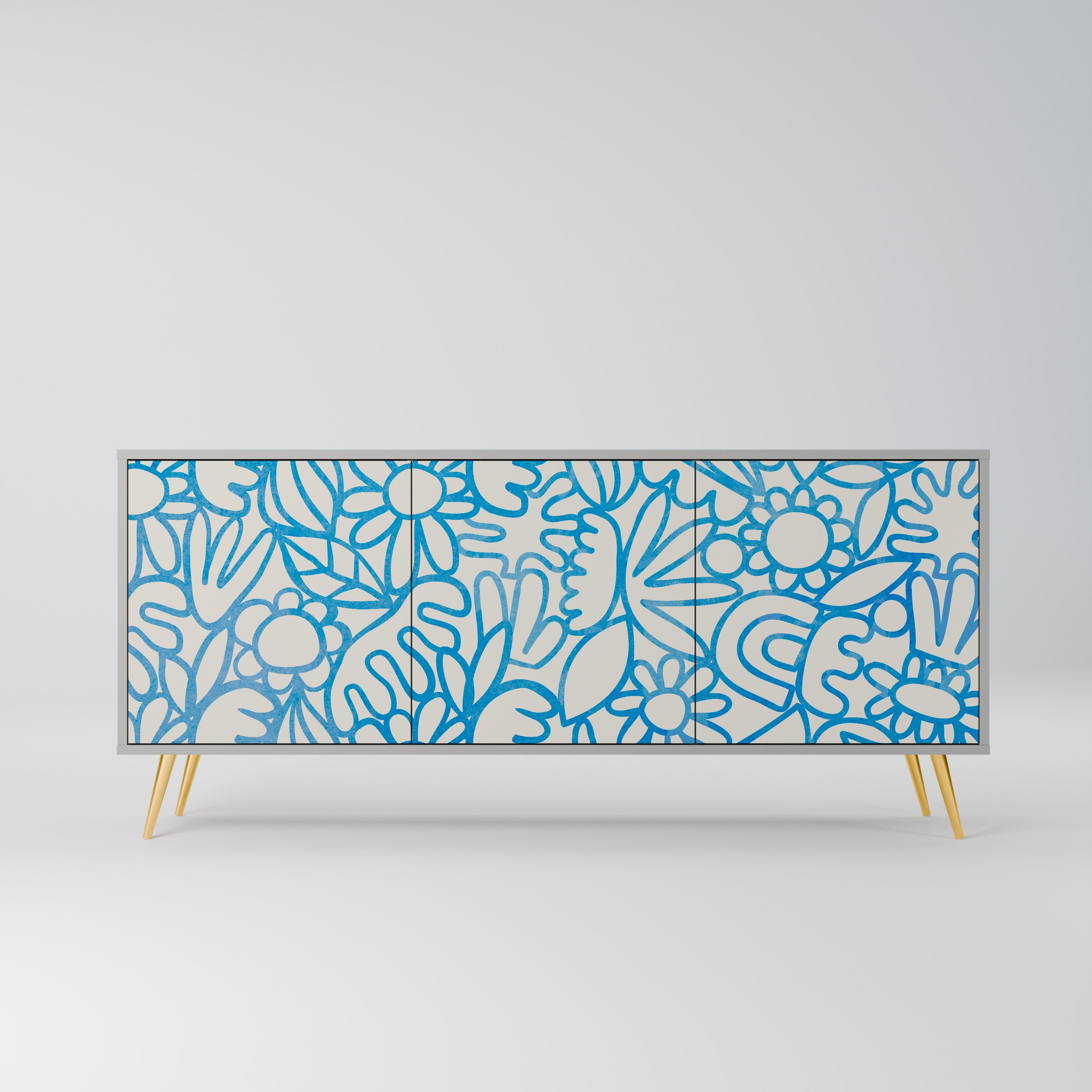 BLOOMY MORNING 3-türiges Sideboard in grauem Finish