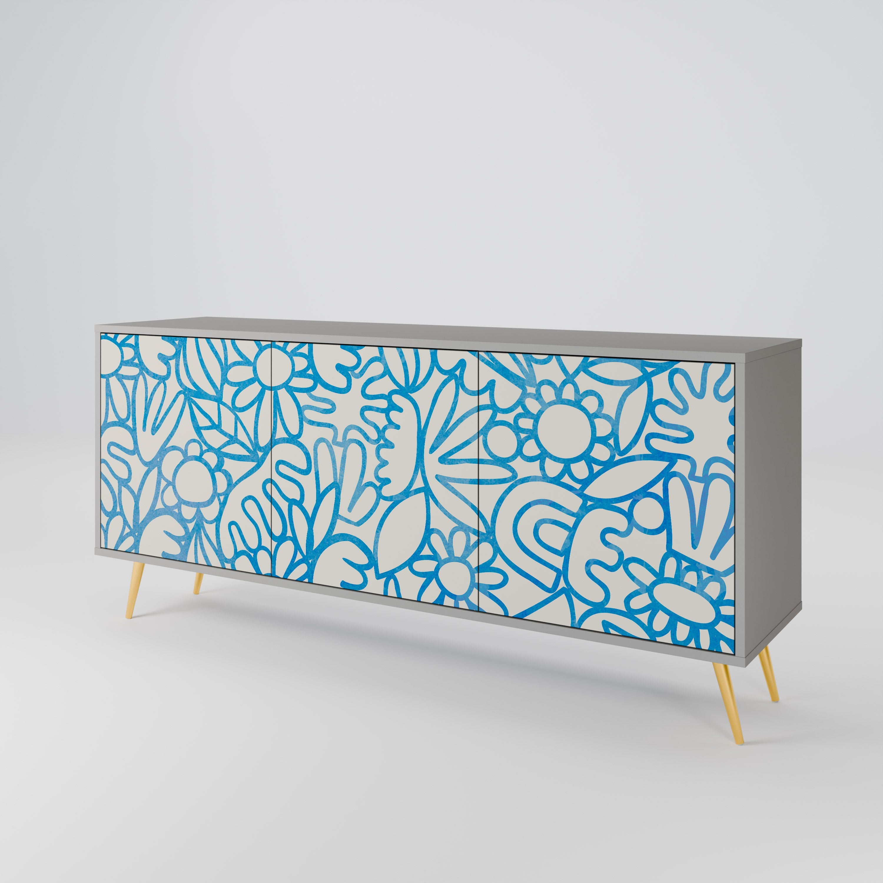 BLOOMY MORNING 3-türiges Sideboard in grauem Finish