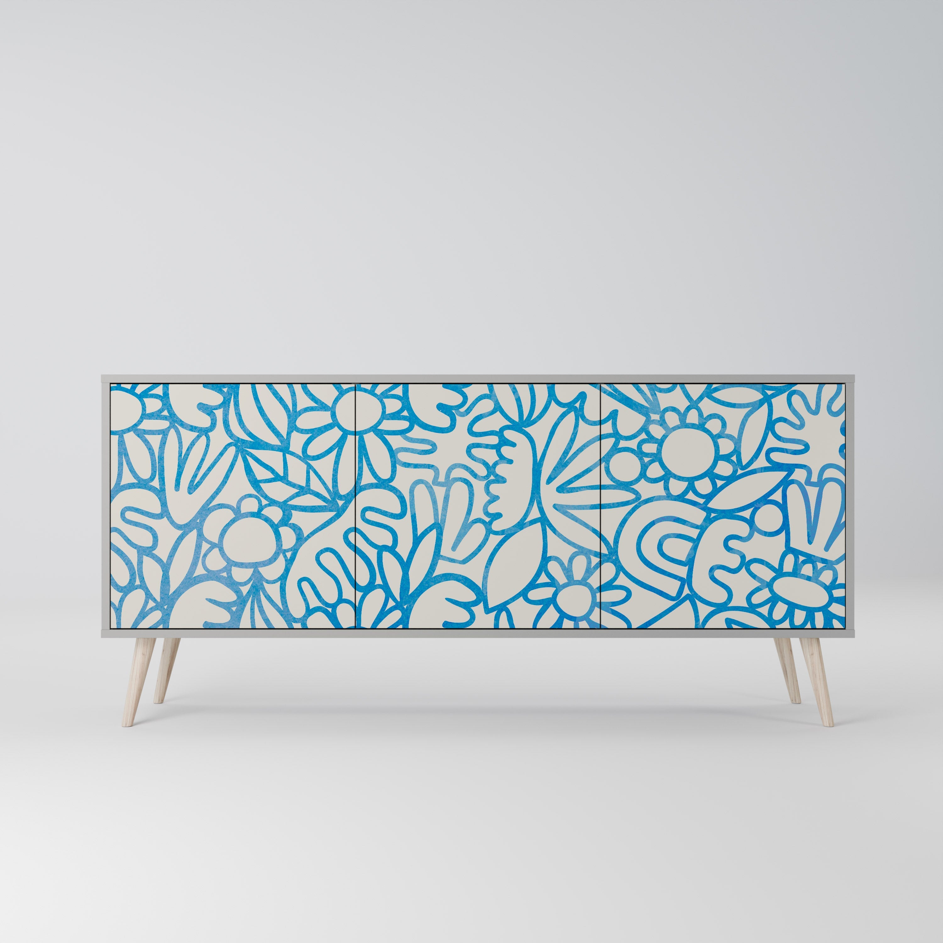 BLOOMY MORNING 3-türiges Sideboard in grauem Finish