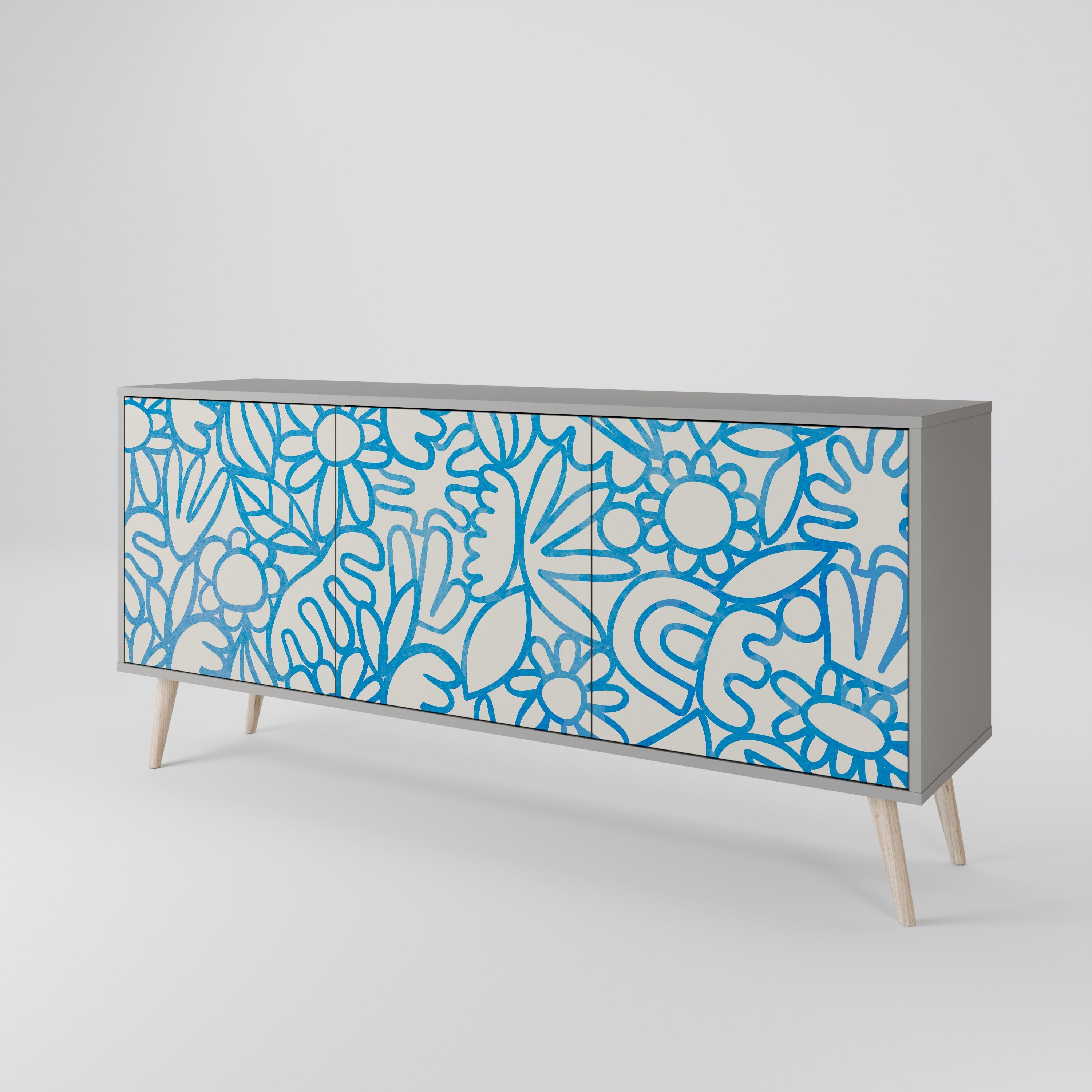 BLOOMY MORNING 3-türiges Sideboard in grauem Finish