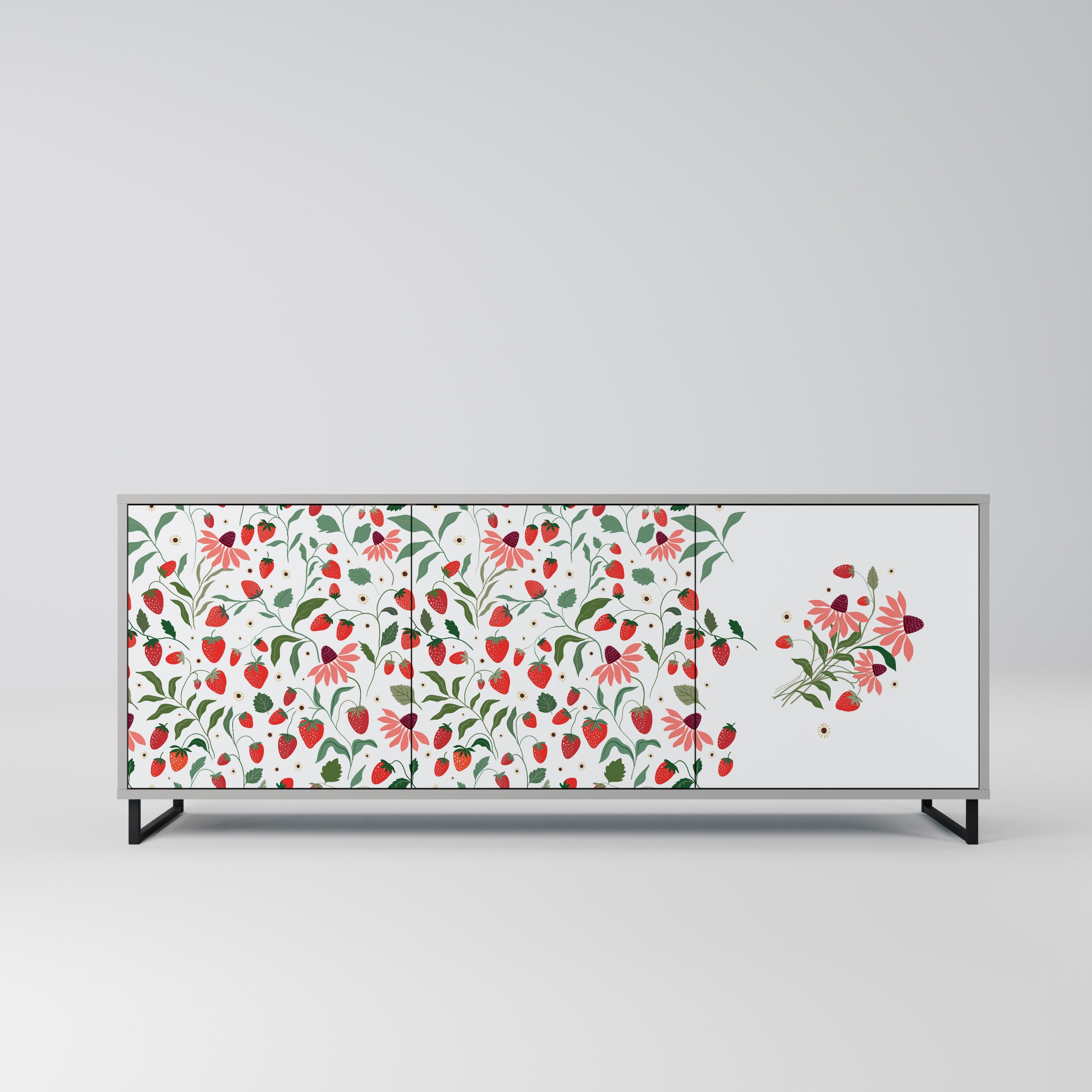 FLOWERS AND STRAWBERRIES 3-türiges Sideboard in grauer Ausführung