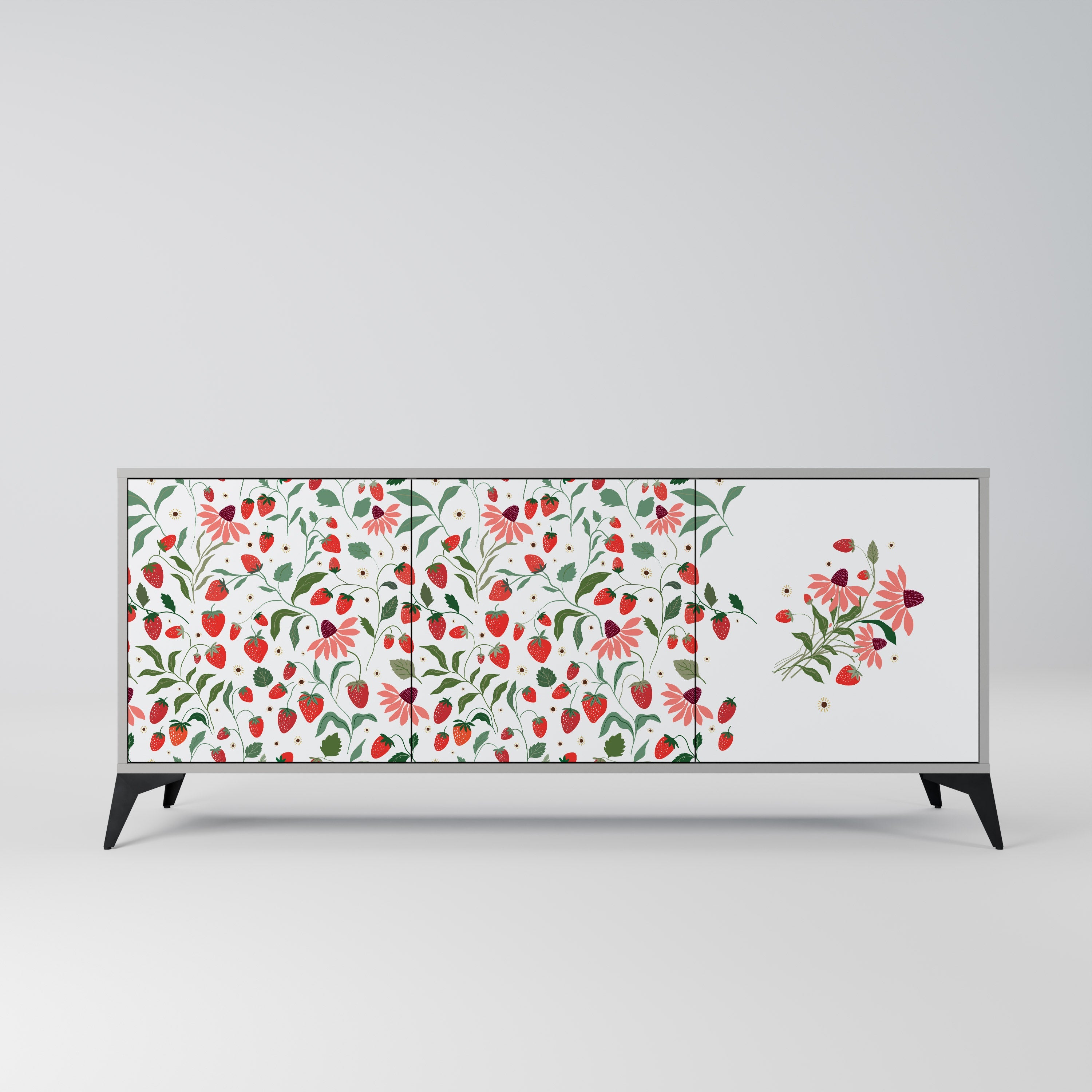 FLOWERS AND STRAWBERRIES 3-türiges Sideboard in grauer Ausführung