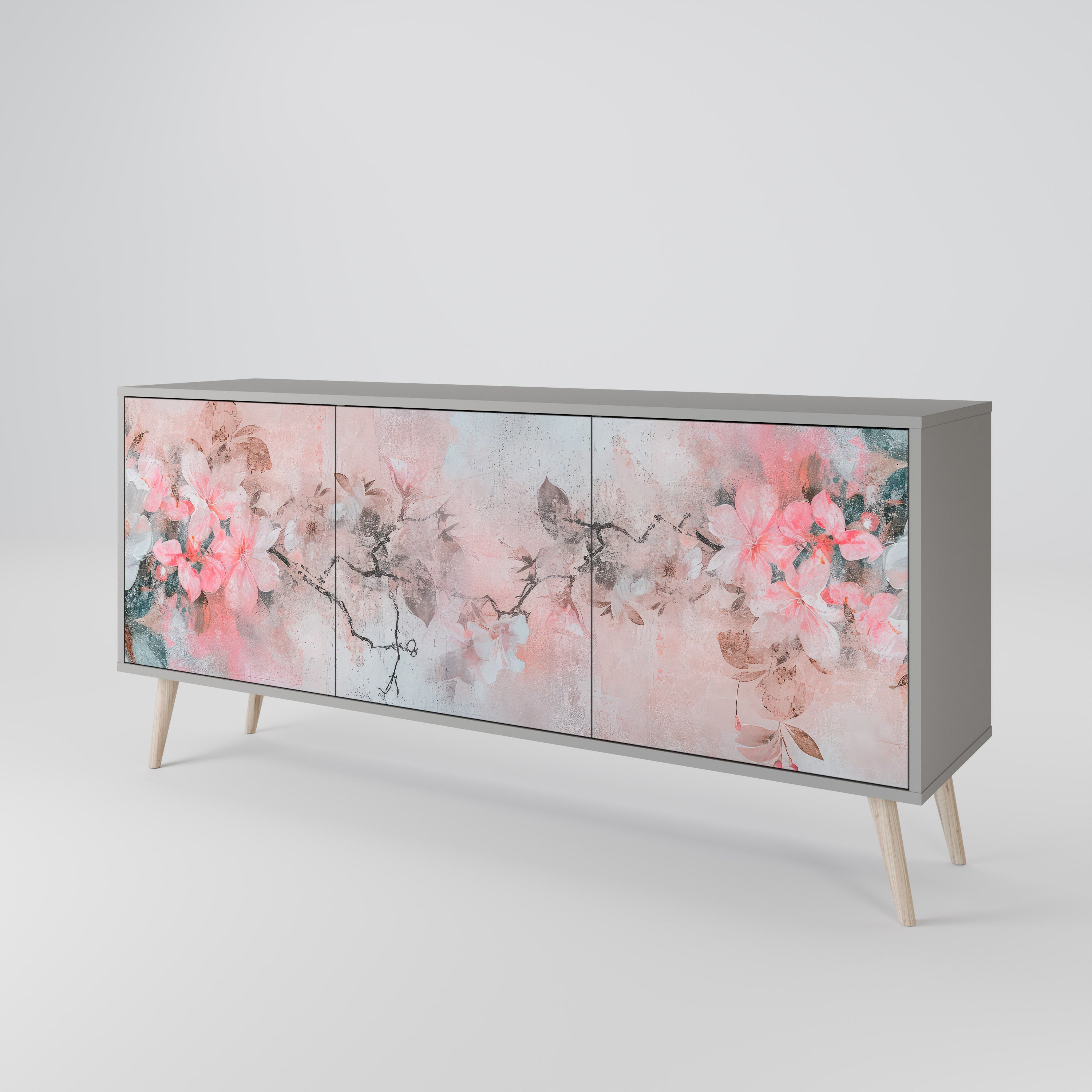 CHERRY BLOSSOM Sideboard mit 3 Türen in grauem Finish
