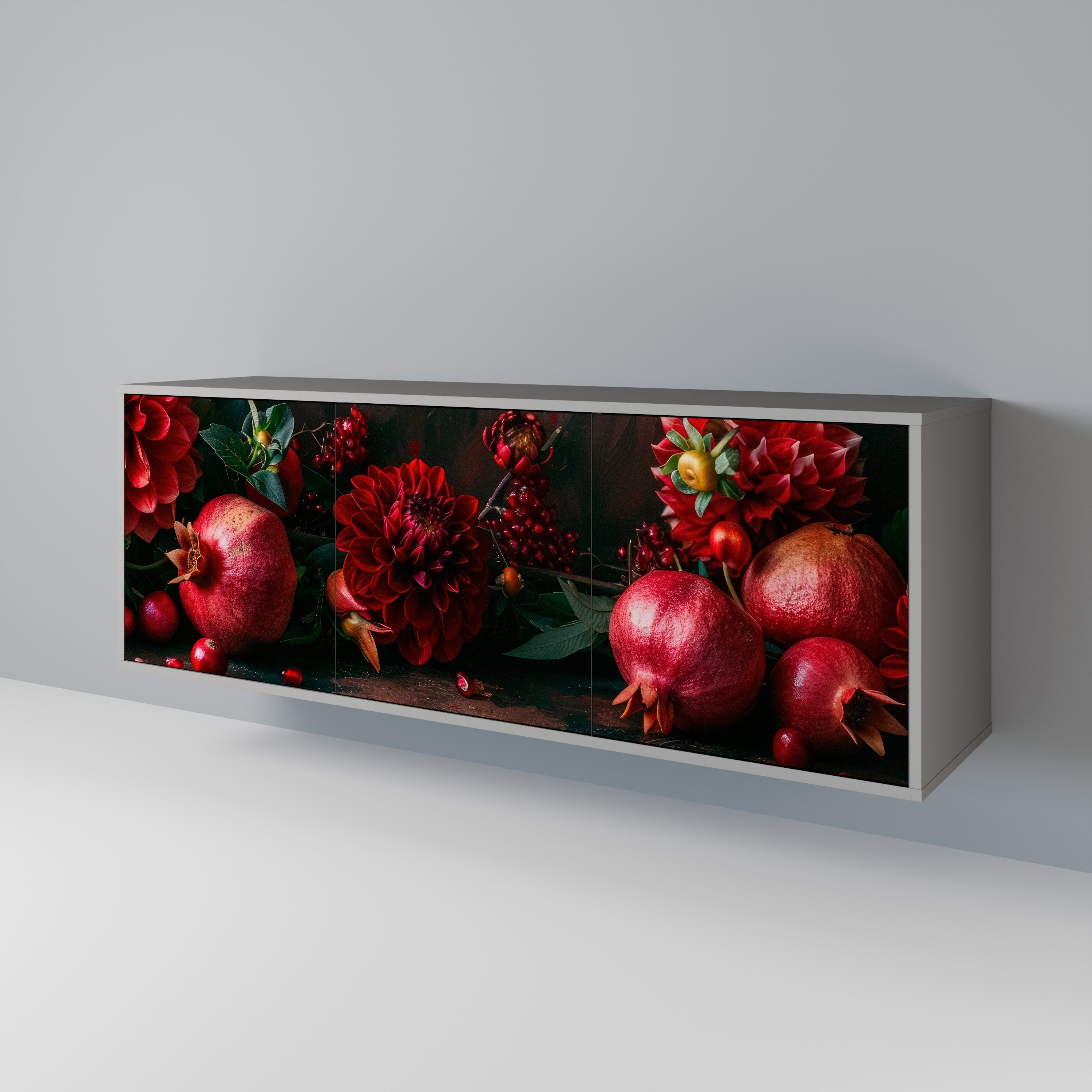 DAHLIAS AND POMEGRANATES Sideboard mit 3 Türen in grauer Ausführung