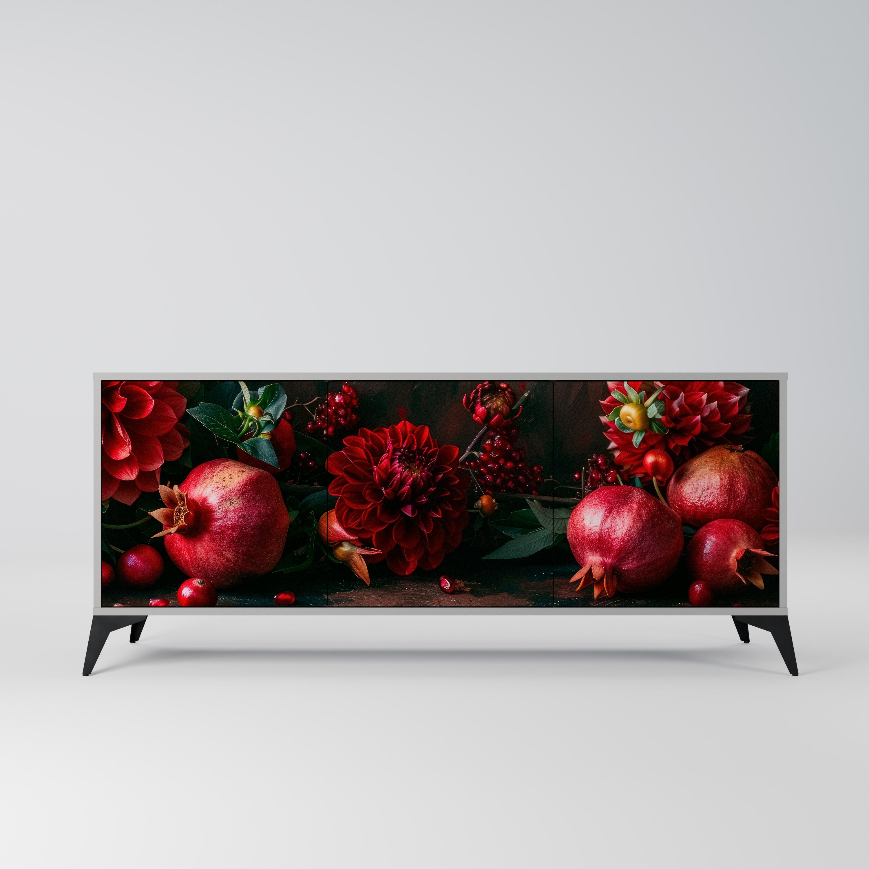 DAHLIAS AND POMEGRANATES Sideboard mit 3 Türen in grauer Ausführung