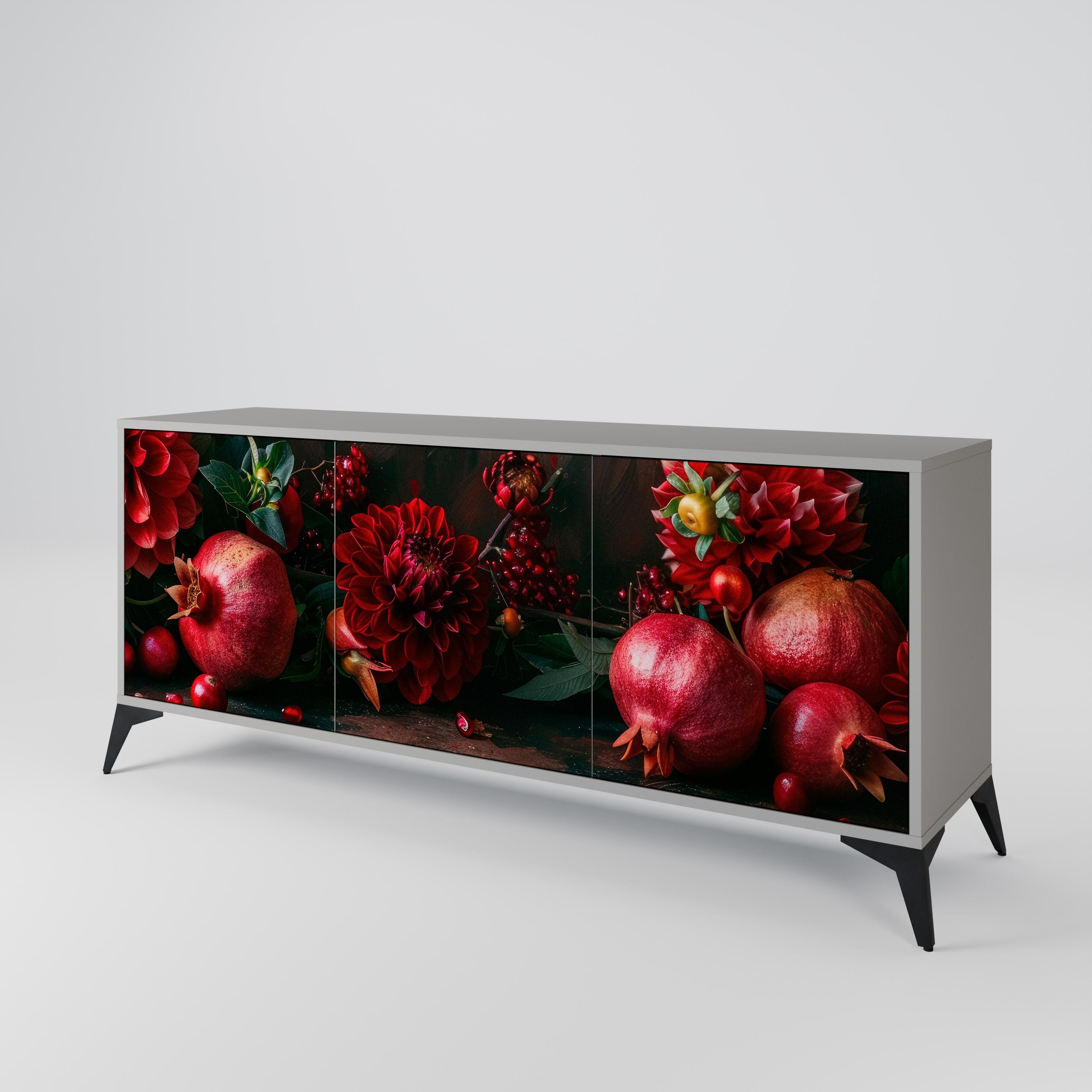 DAHLIAS AND POMEGRANATES Sideboard mit 3 Türen in grauer Ausführung