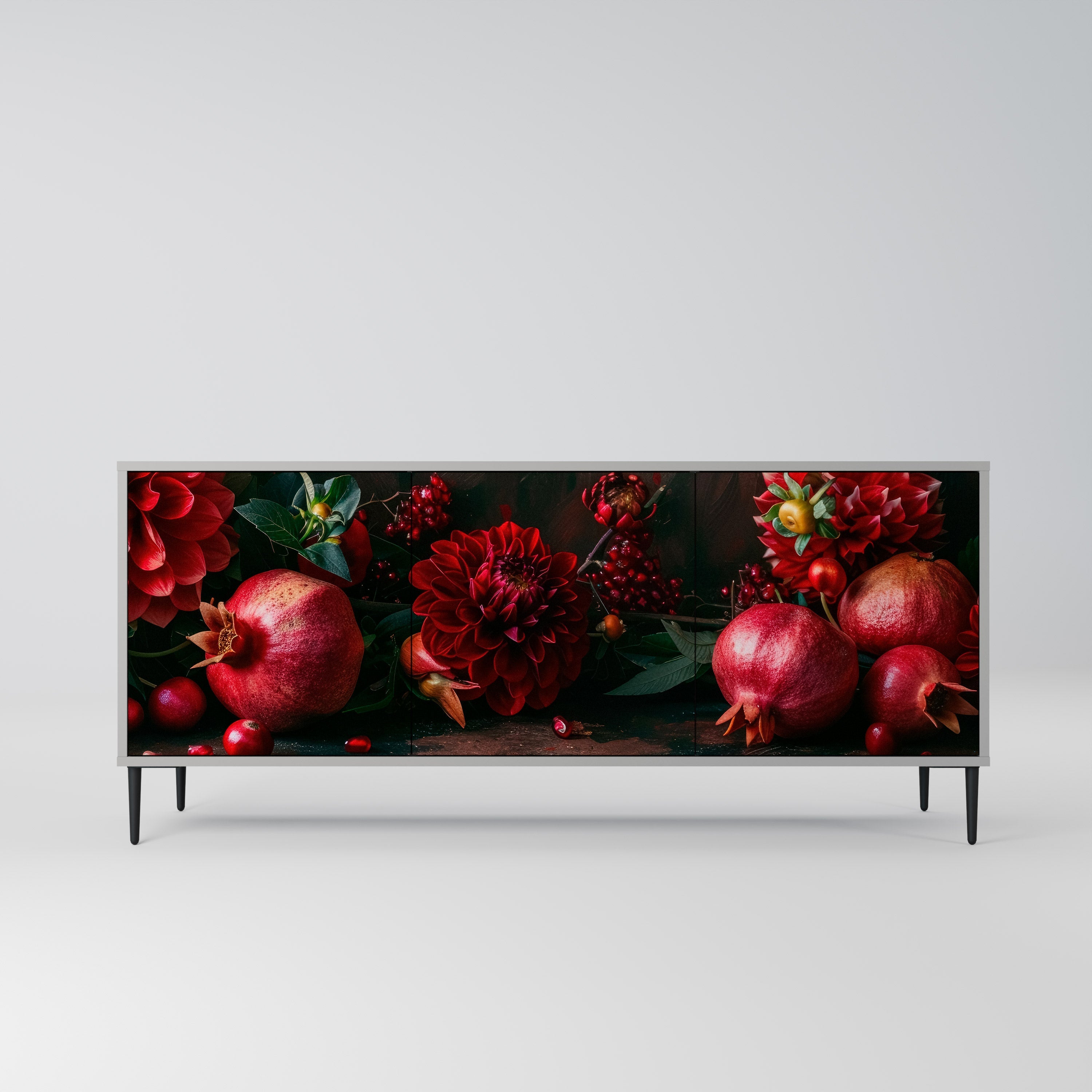 DAHLIAS AND POMEGRANATES Sideboard mit 3 Türen in grauer Ausführung