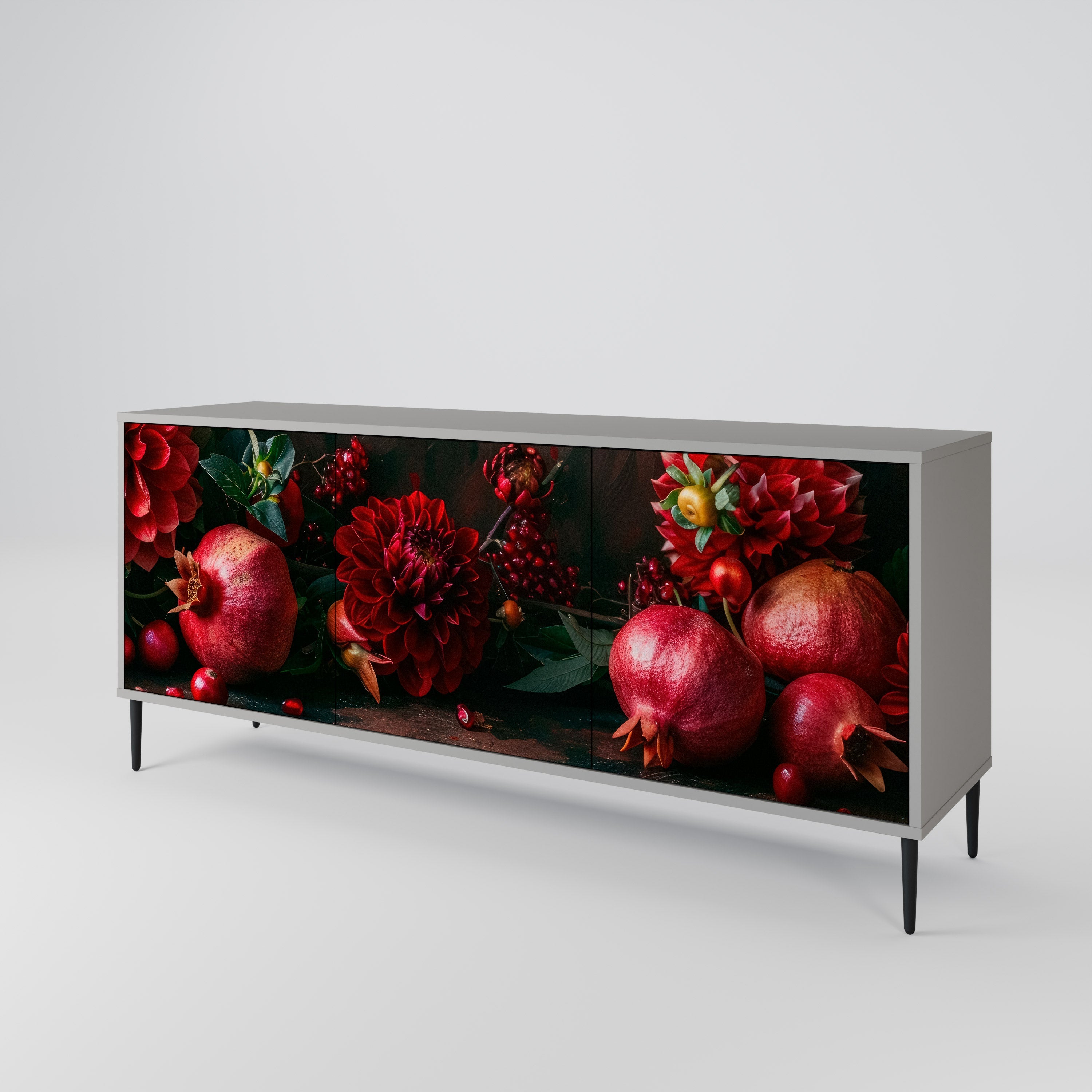 DAHLIAS AND POMEGRANATES Sideboard mit 3 Türen in grauer Ausführung