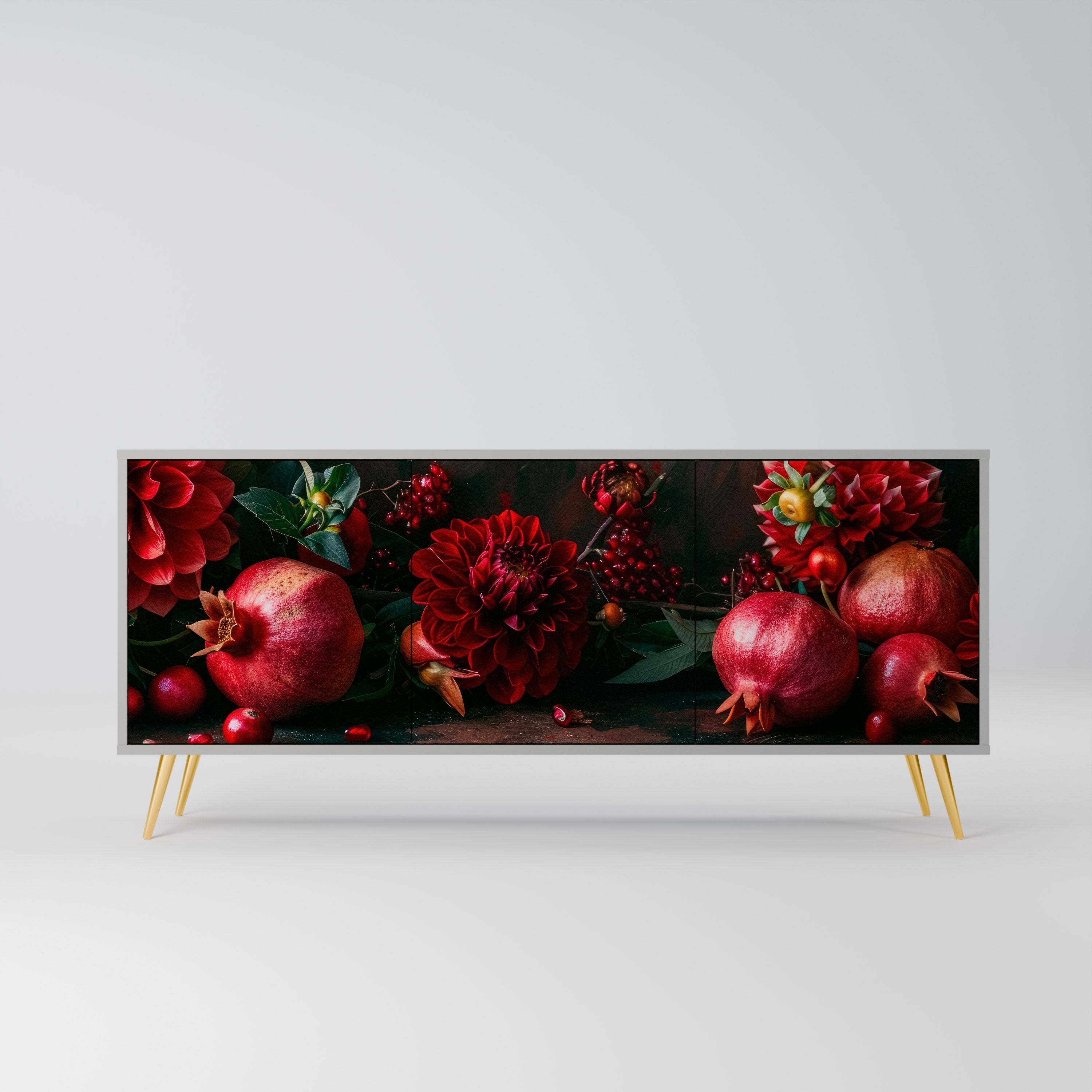 DAHLIAS AND POMEGRANATES Sideboard mit 3 Türen in grauer Ausführung