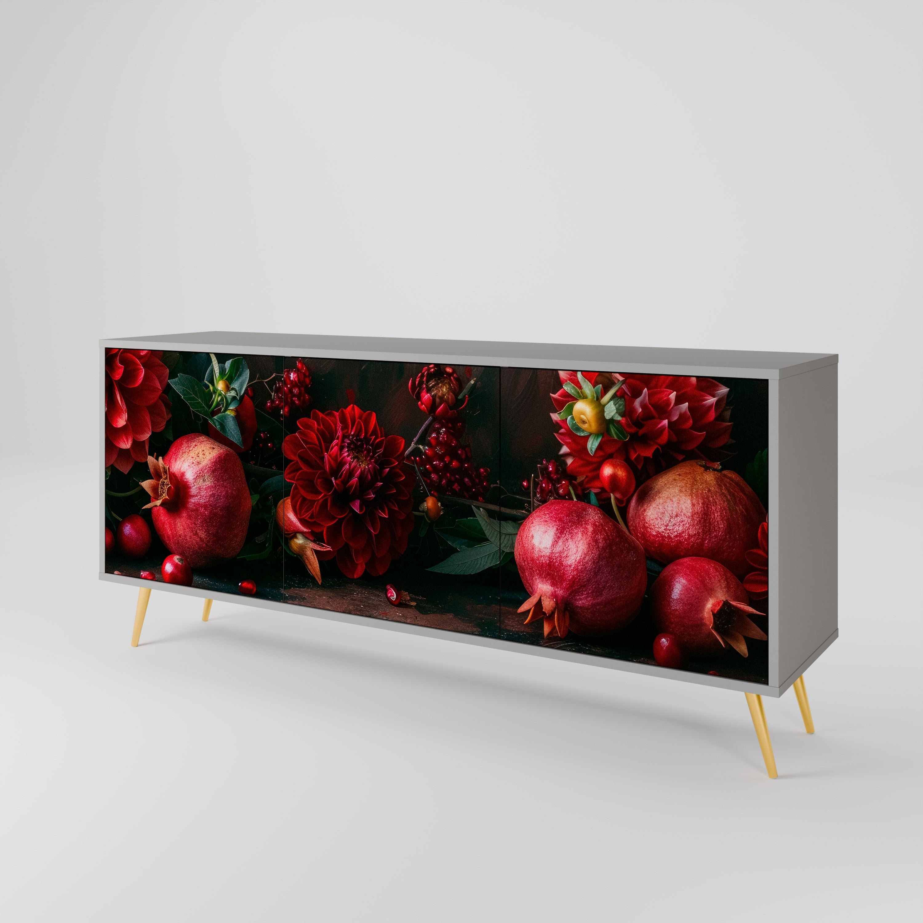 DAHLIAS AND POMEGRANATES Sideboard mit 3 Türen in grauer Ausführung