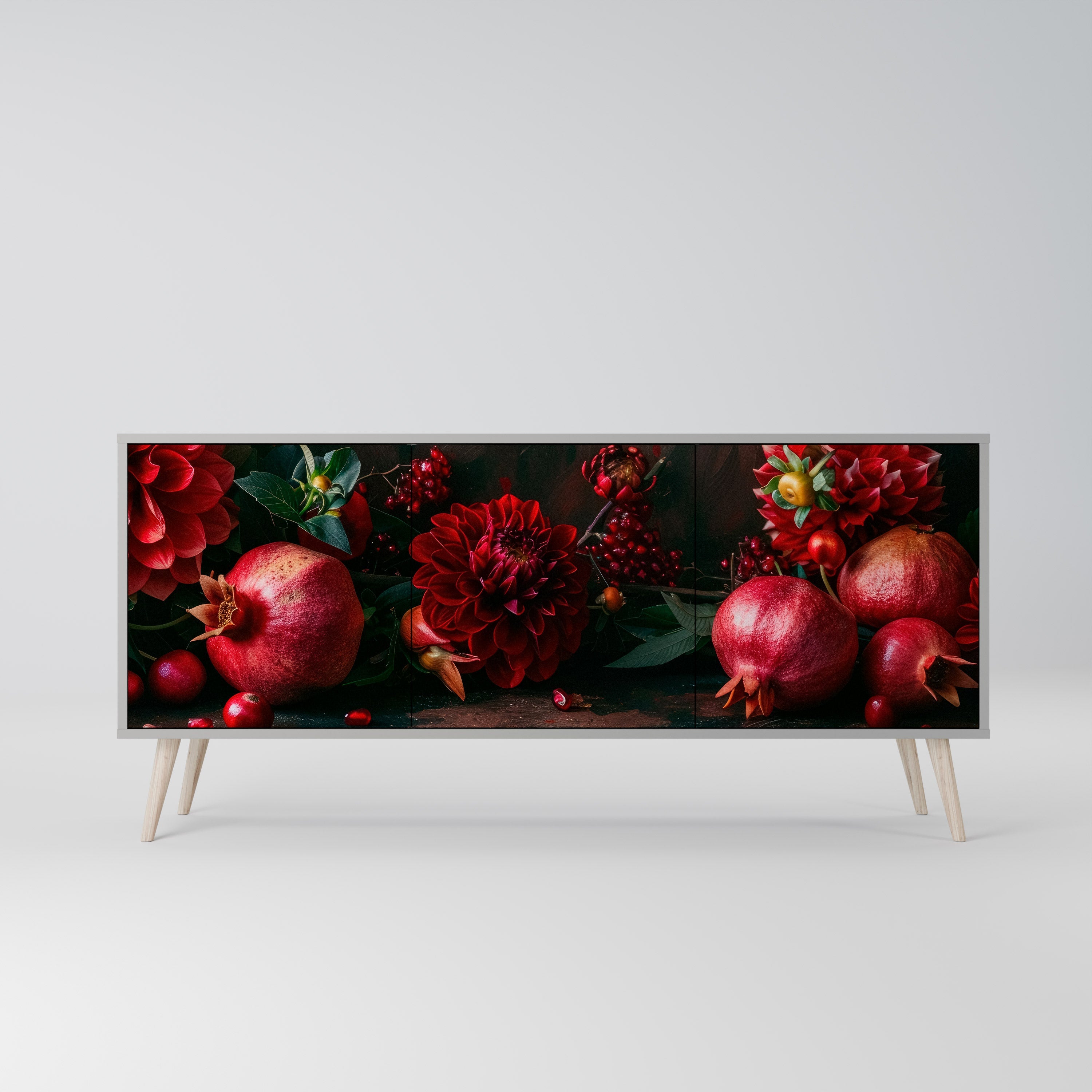 DAHLIAS AND POMEGRANATES Sideboard mit 3 Türen in grauer Ausführung