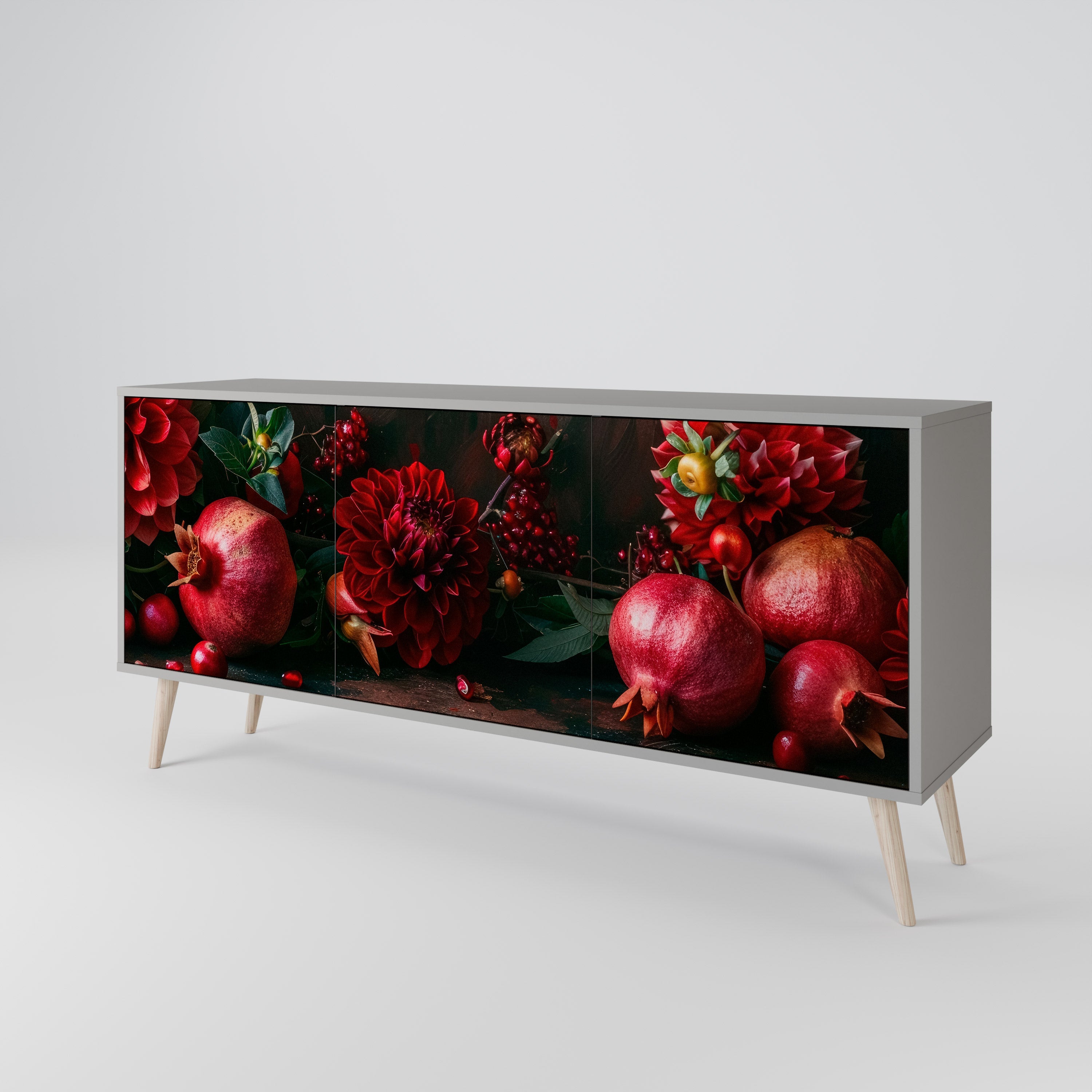 DAHLIAS AND POMEGRANATES Sideboard mit 3 Türen in grauer Ausführung
