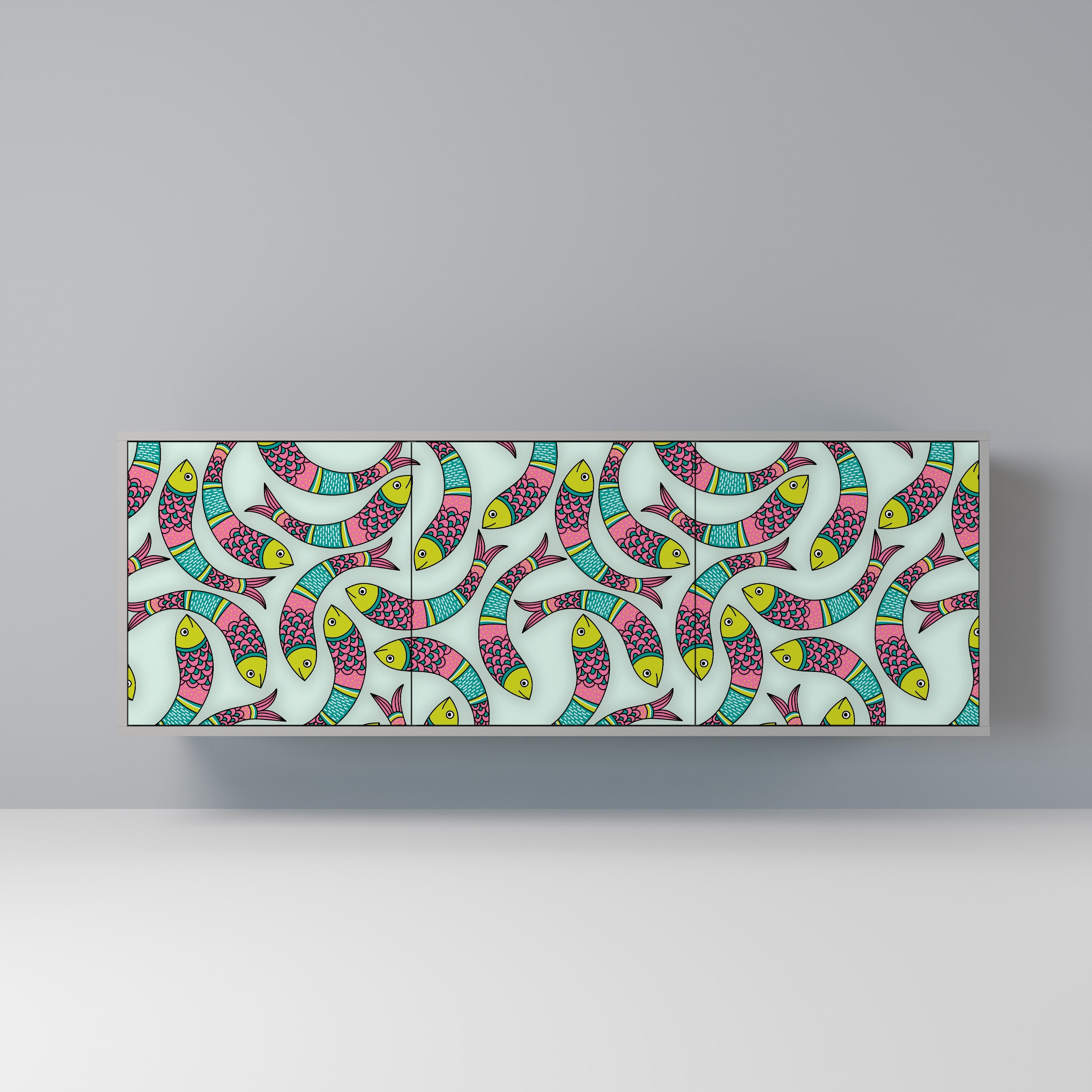 INDIAN FISH 3-türiges Sideboard in grauem Finish