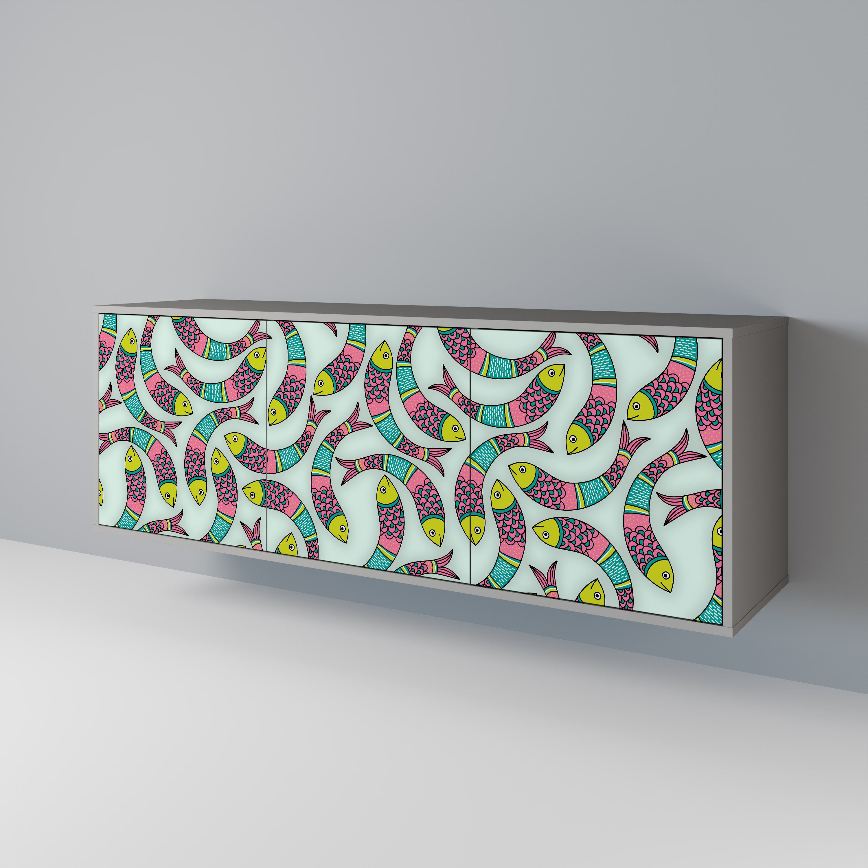 INDIAN FISH 3-türiges Sideboard in grauem Finish