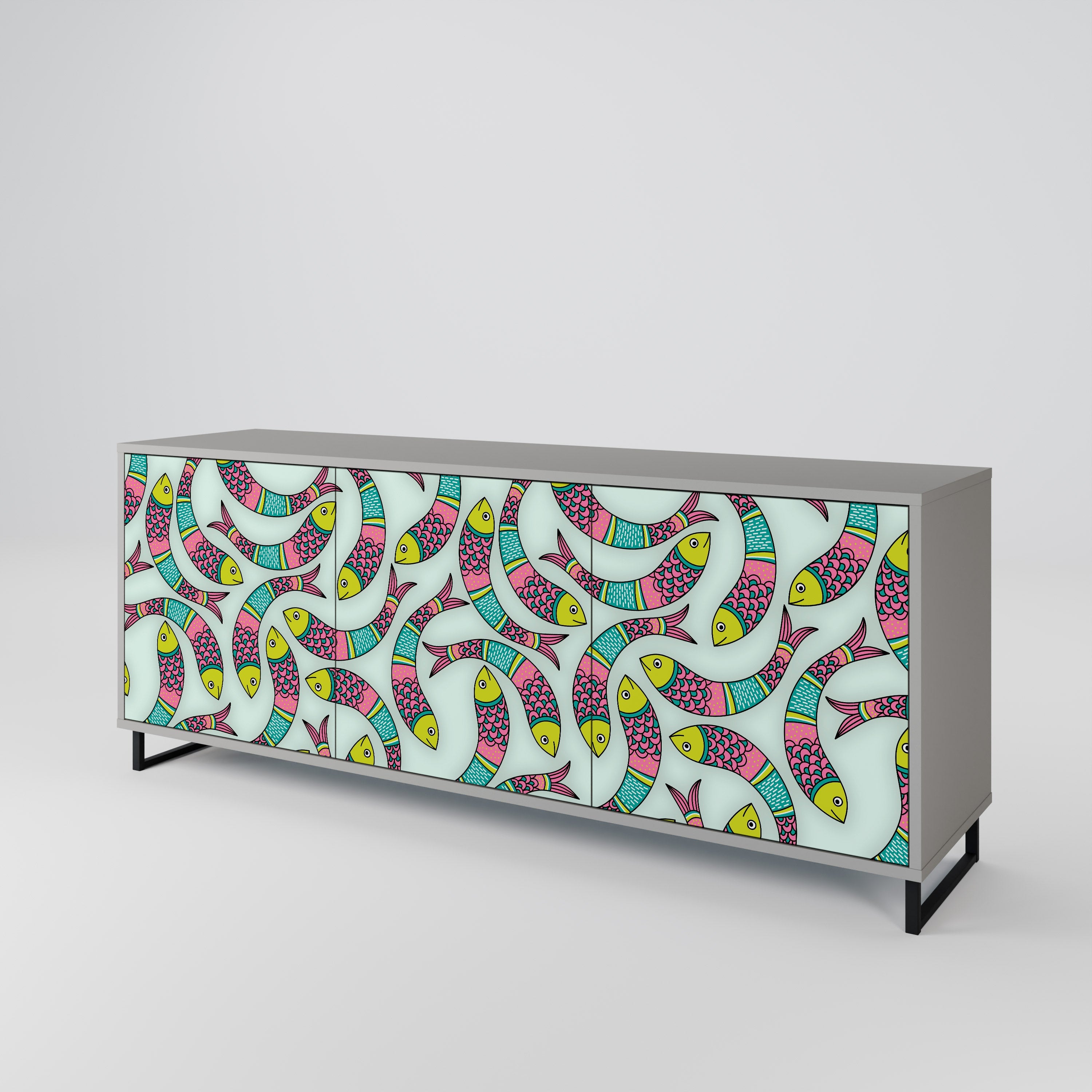 INDIAN FISH 3-türiges Sideboard in grauem Finish