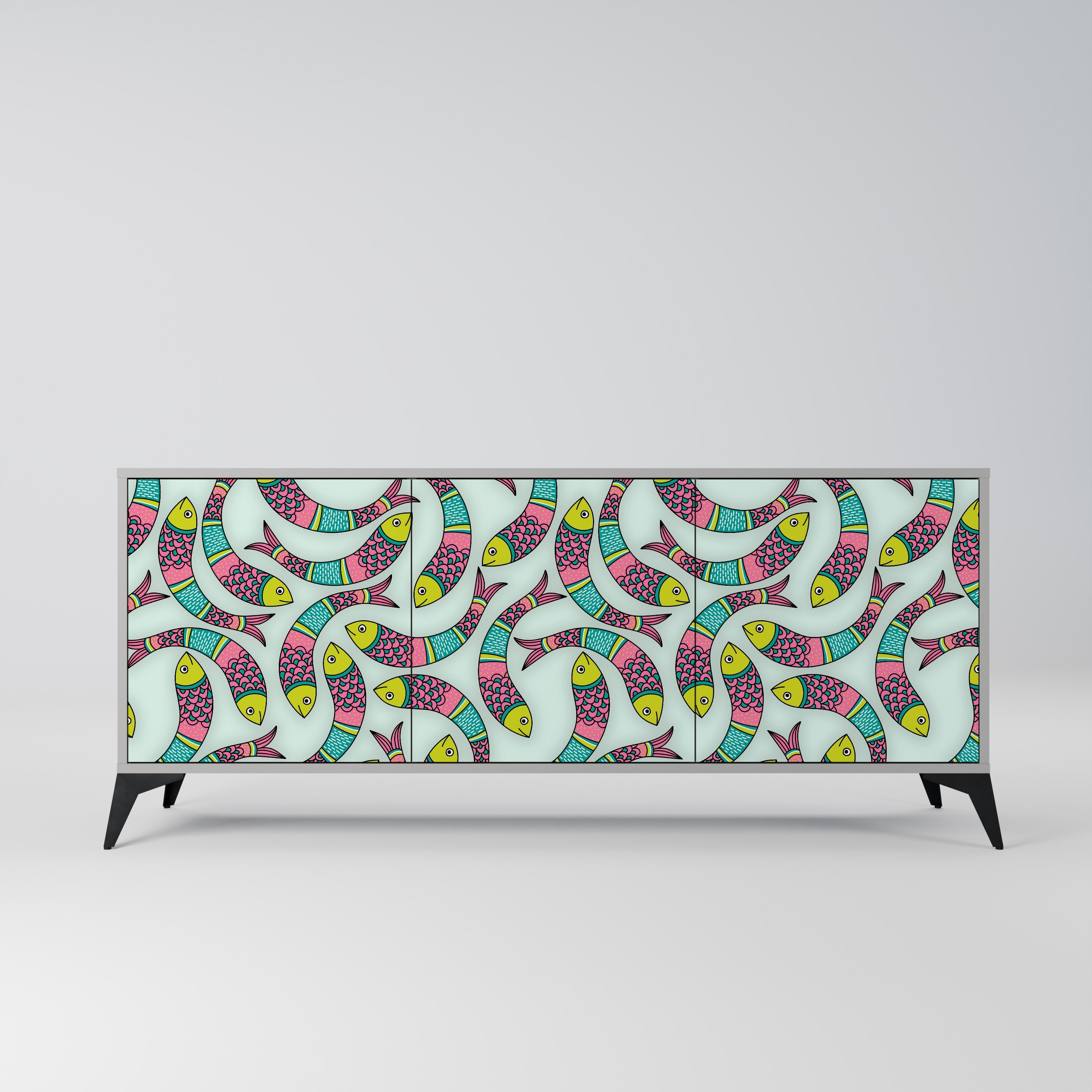 INDIAN FISH 3-türiges Sideboard in grauem Finish