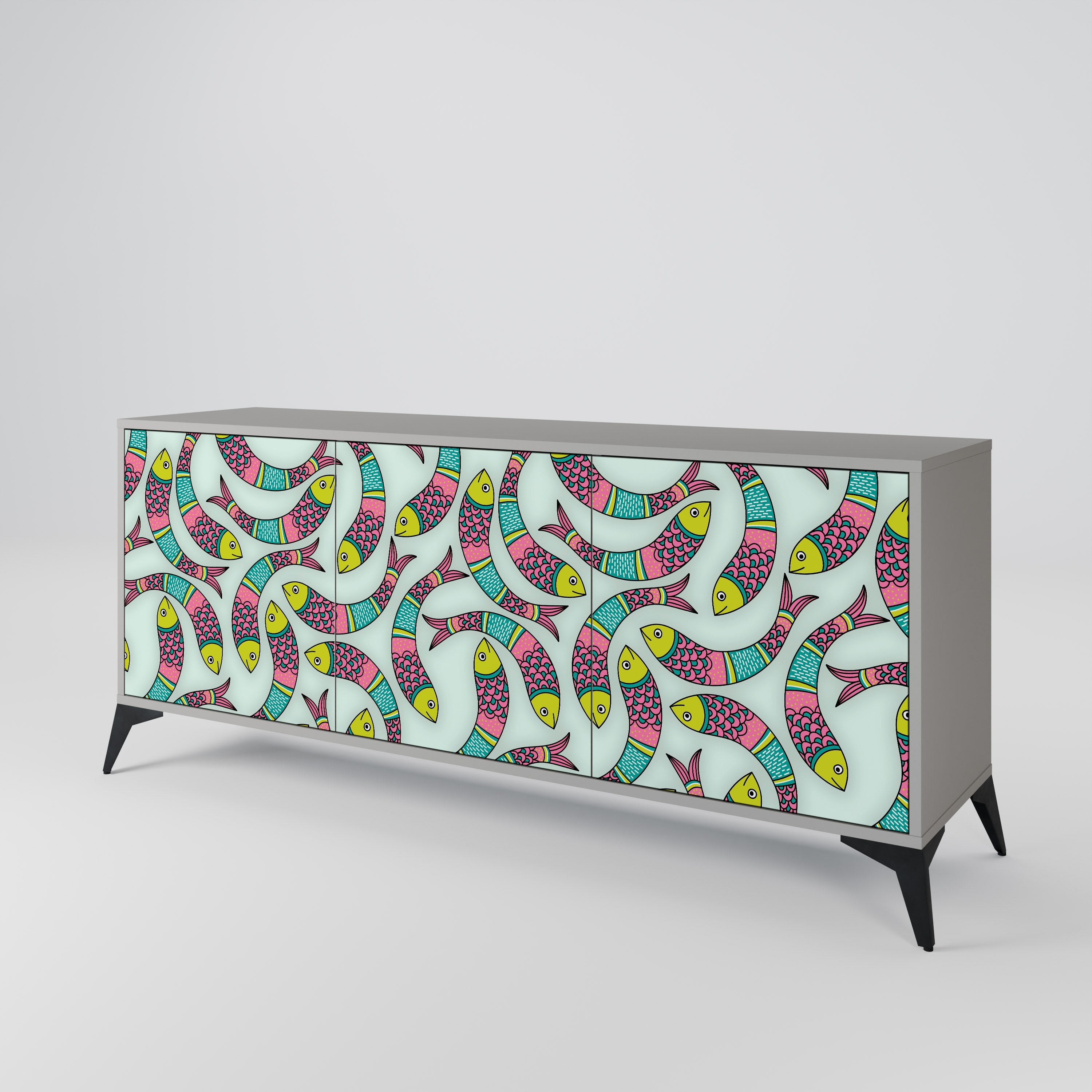 INDIAN FISH 3-türiges Sideboard in grauem Finish