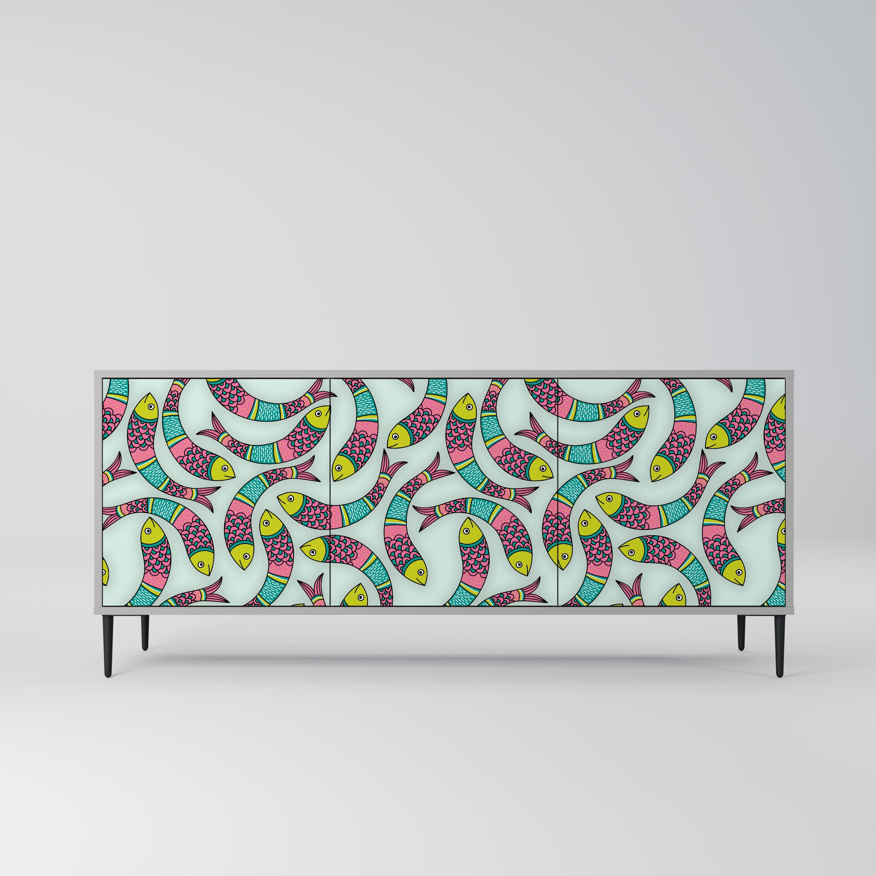 INDIAN FISH 3-türiges Sideboard in grauem Finish