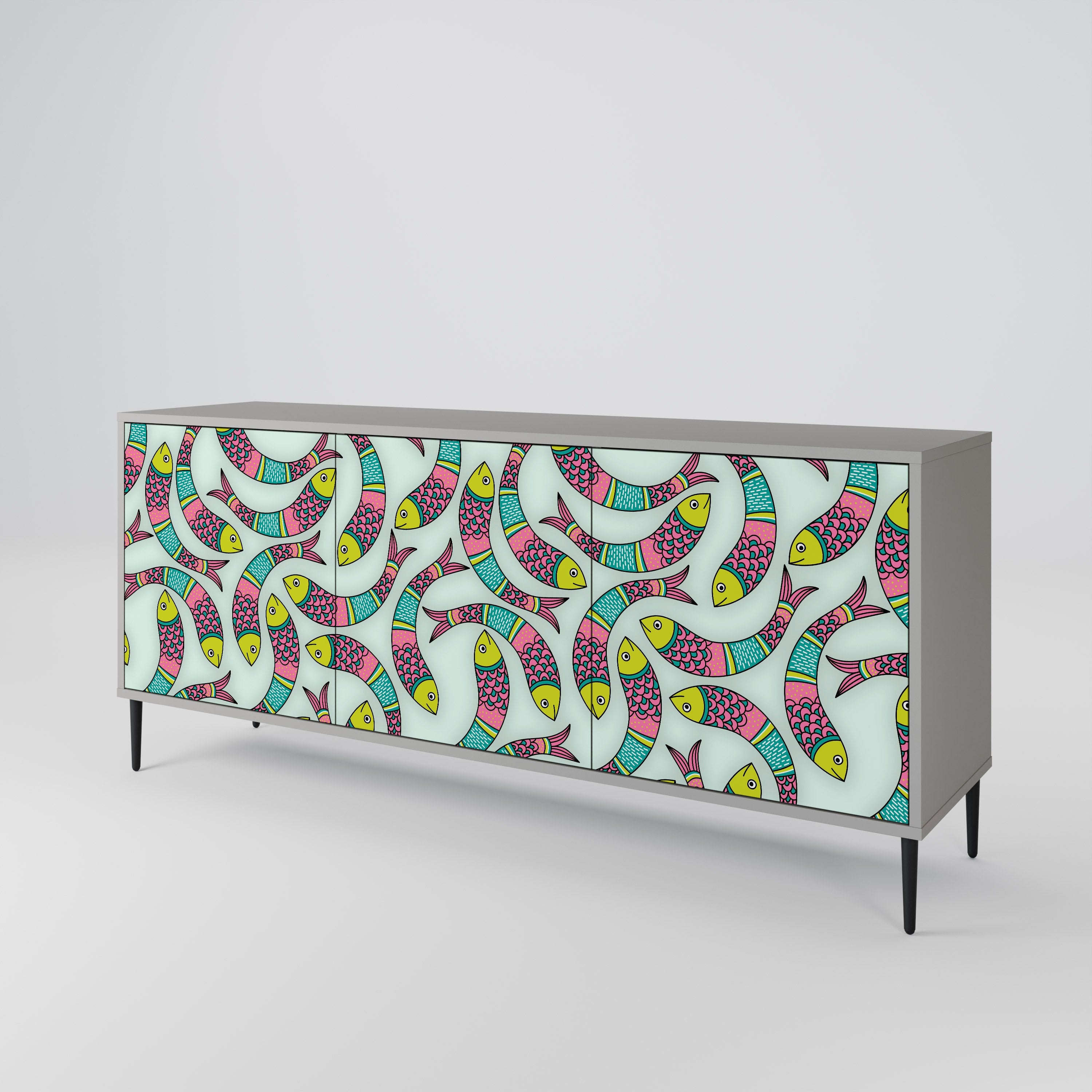 INDIAN FISH 3-türiges Sideboard in grauem Finish