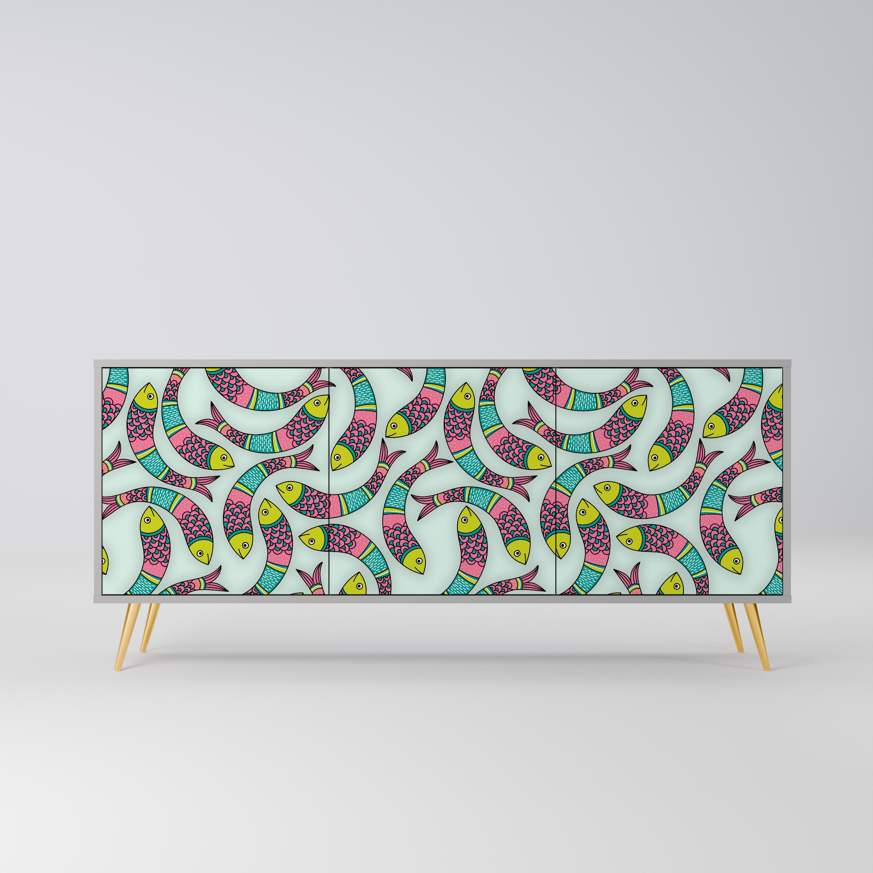 INDIAN FISH 3-türiges Sideboard in grauem Finish