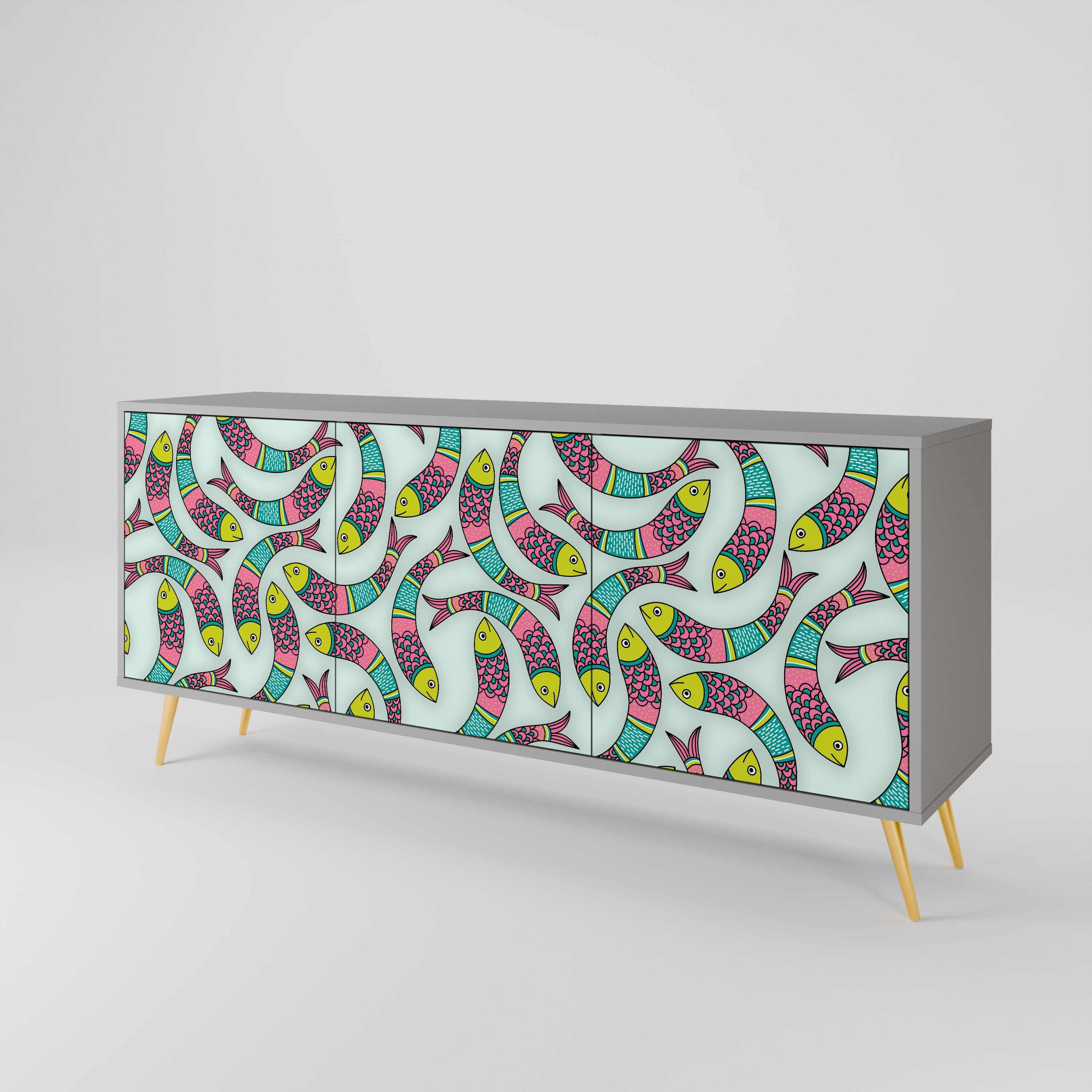 INDIAN FISH 3-türiges Sideboard in grauem Finish