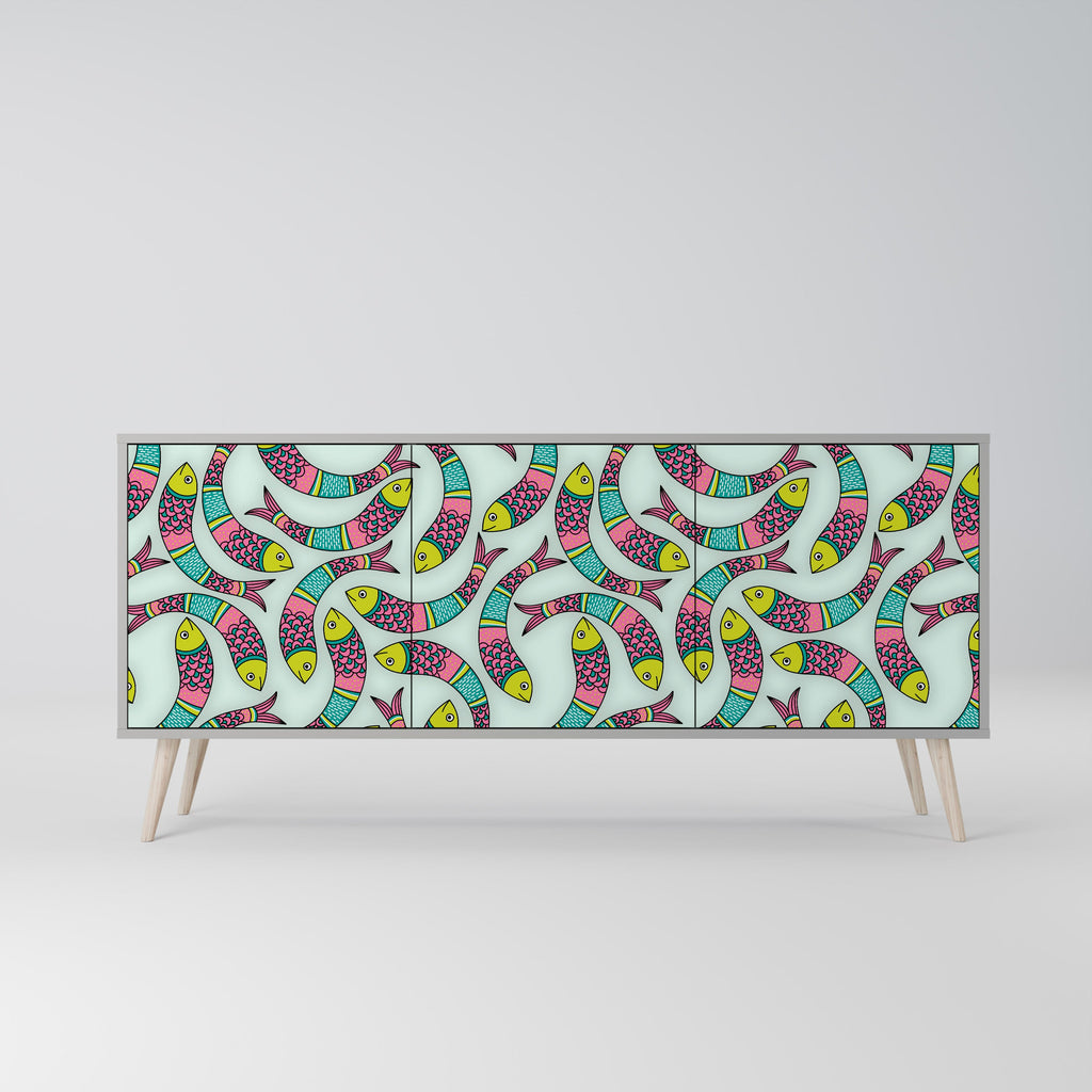 INDIAN FISH 3-türiges Sideboard in grauem Finish