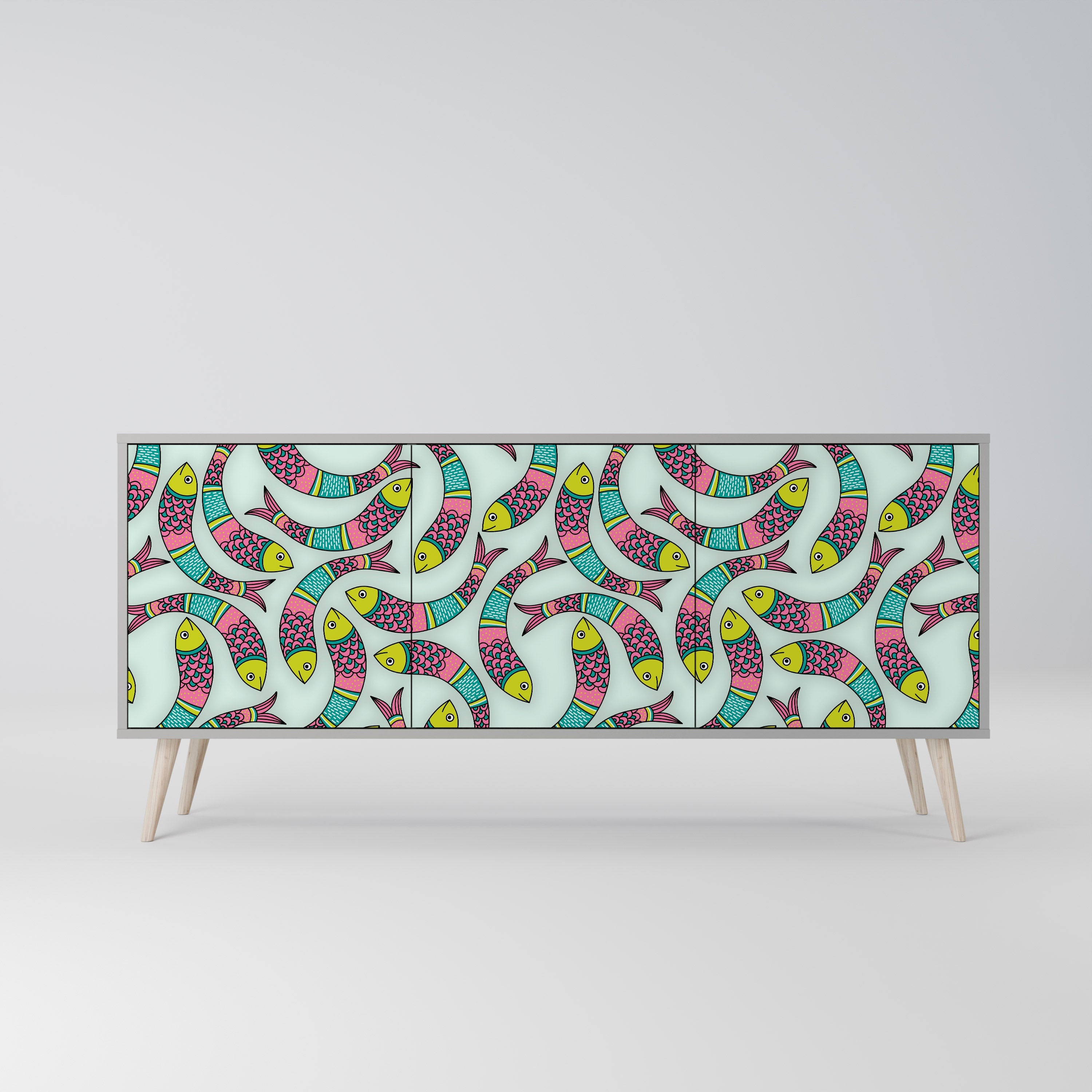 INDIAN FISH 3-türiges Sideboard in grauem Finish