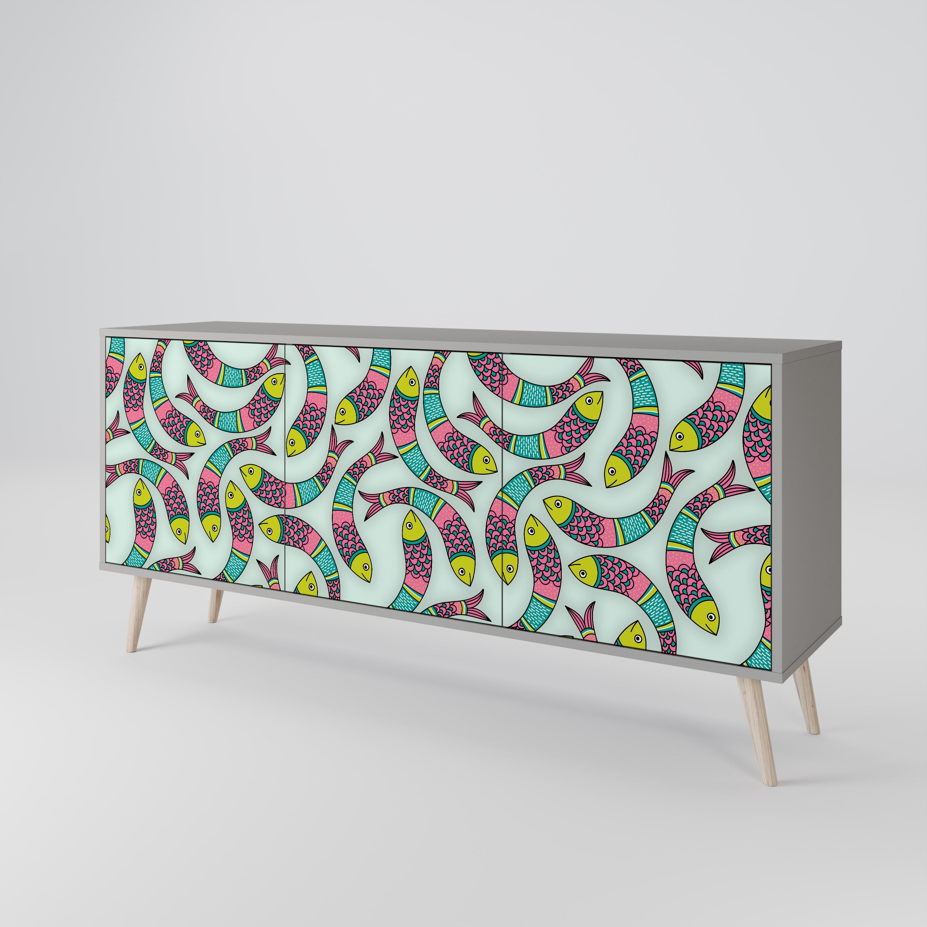 INDIAN FISH 3-türiges Sideboard in grauem Finish
