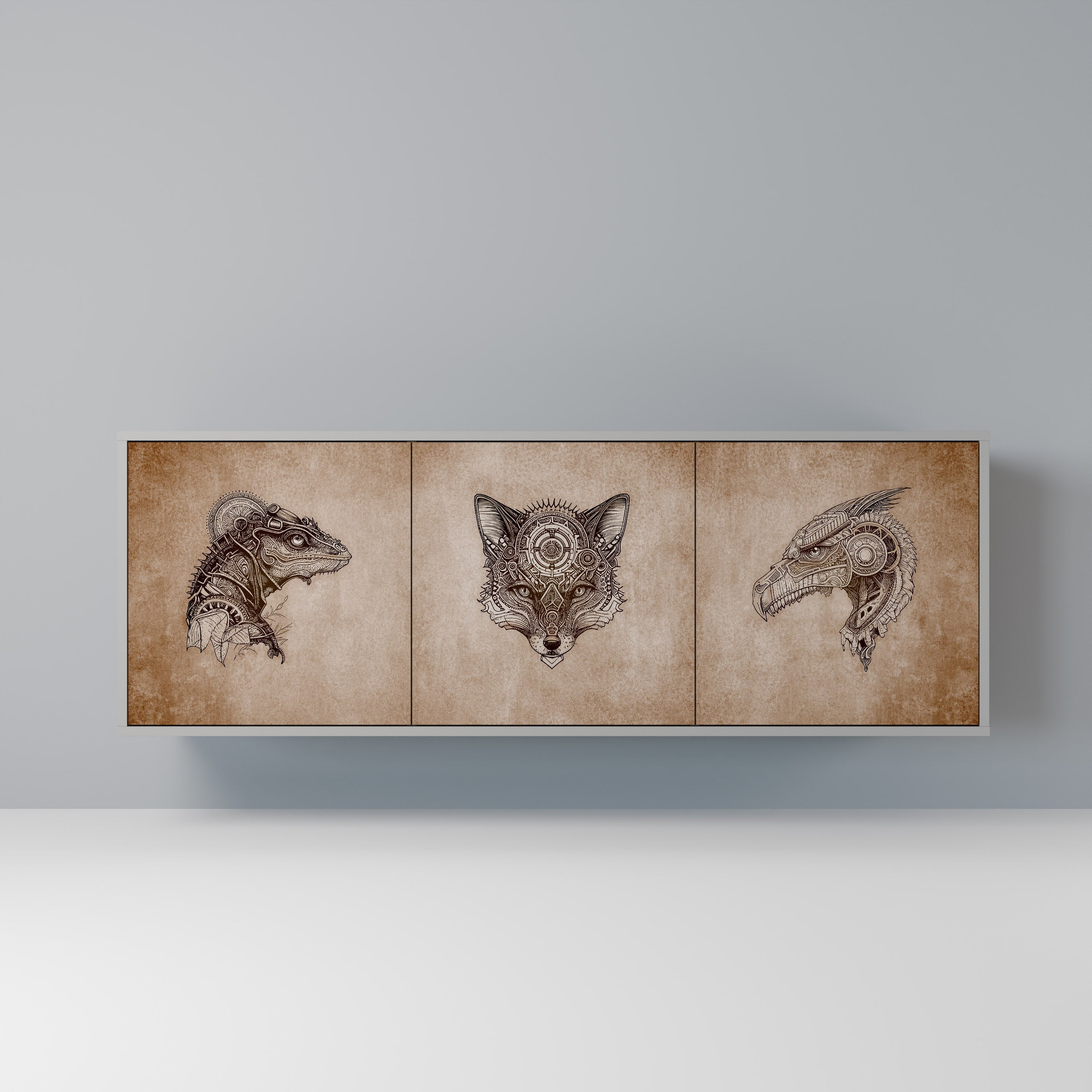 STEAMPUNK CLAN 3-türiges Sideboard in grauem Finish