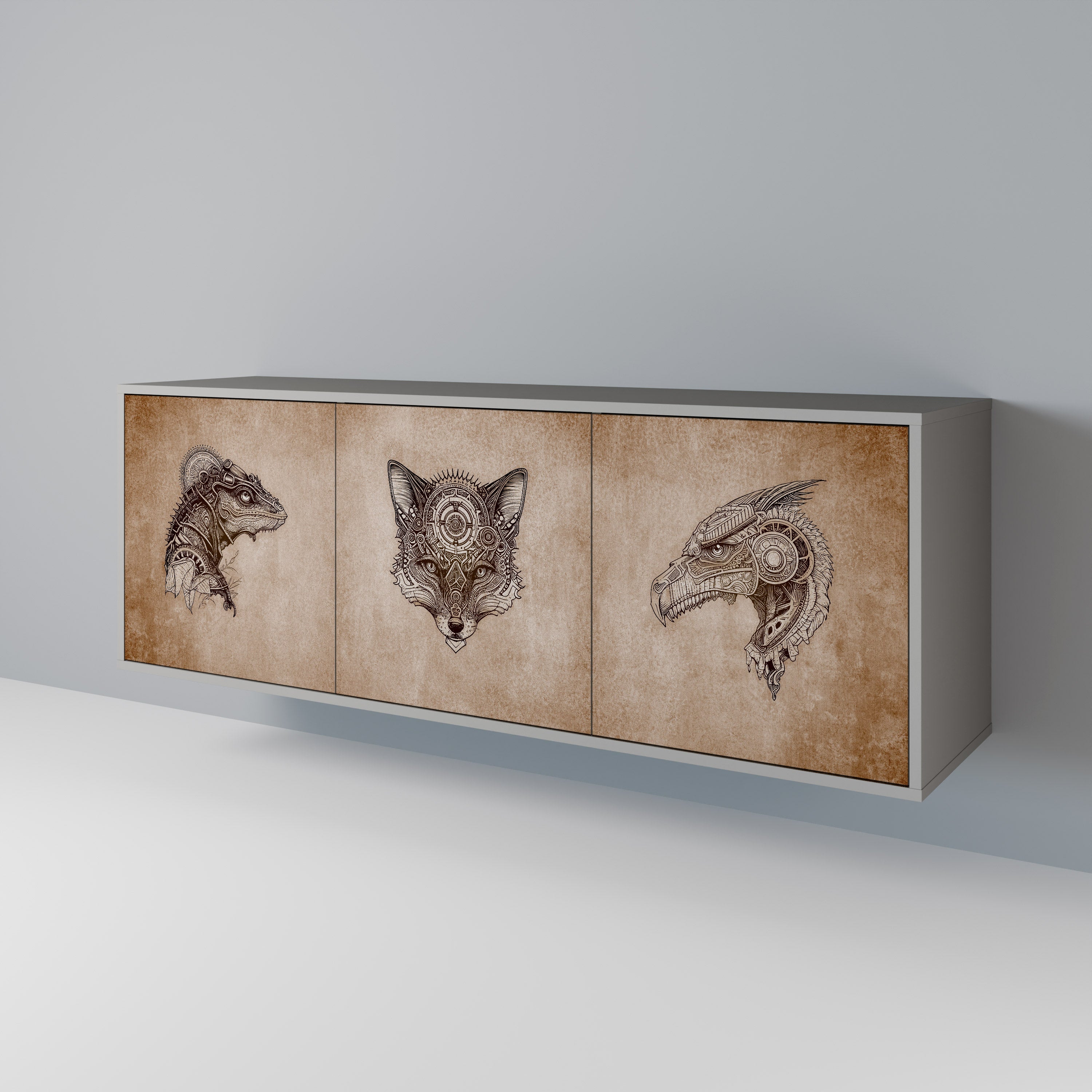 STEAMPUNK CLAN 3-türiges Sideboard in grauem Finish