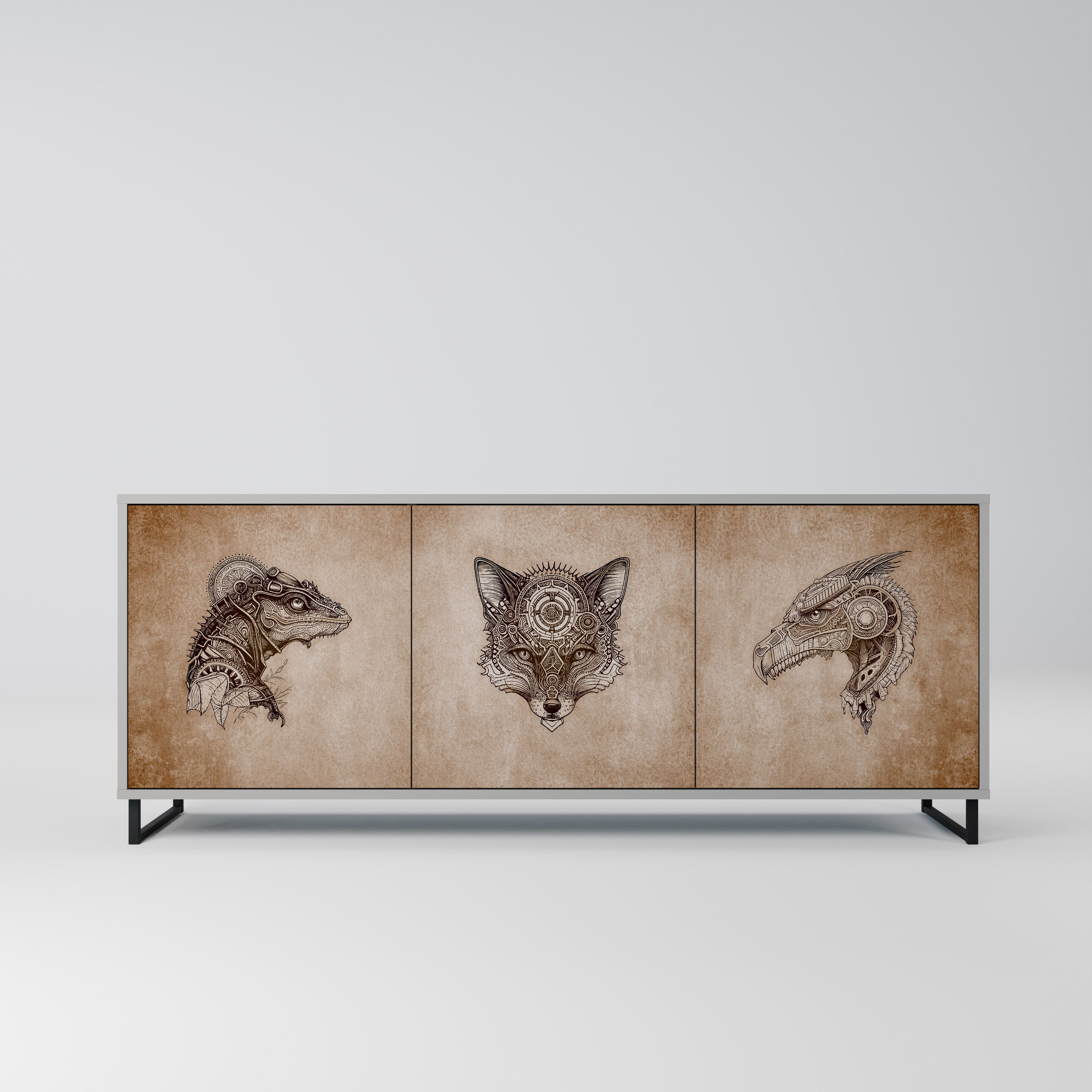 STEAMPUNK CLAN 3-türiges Sideboard in grauem Finish