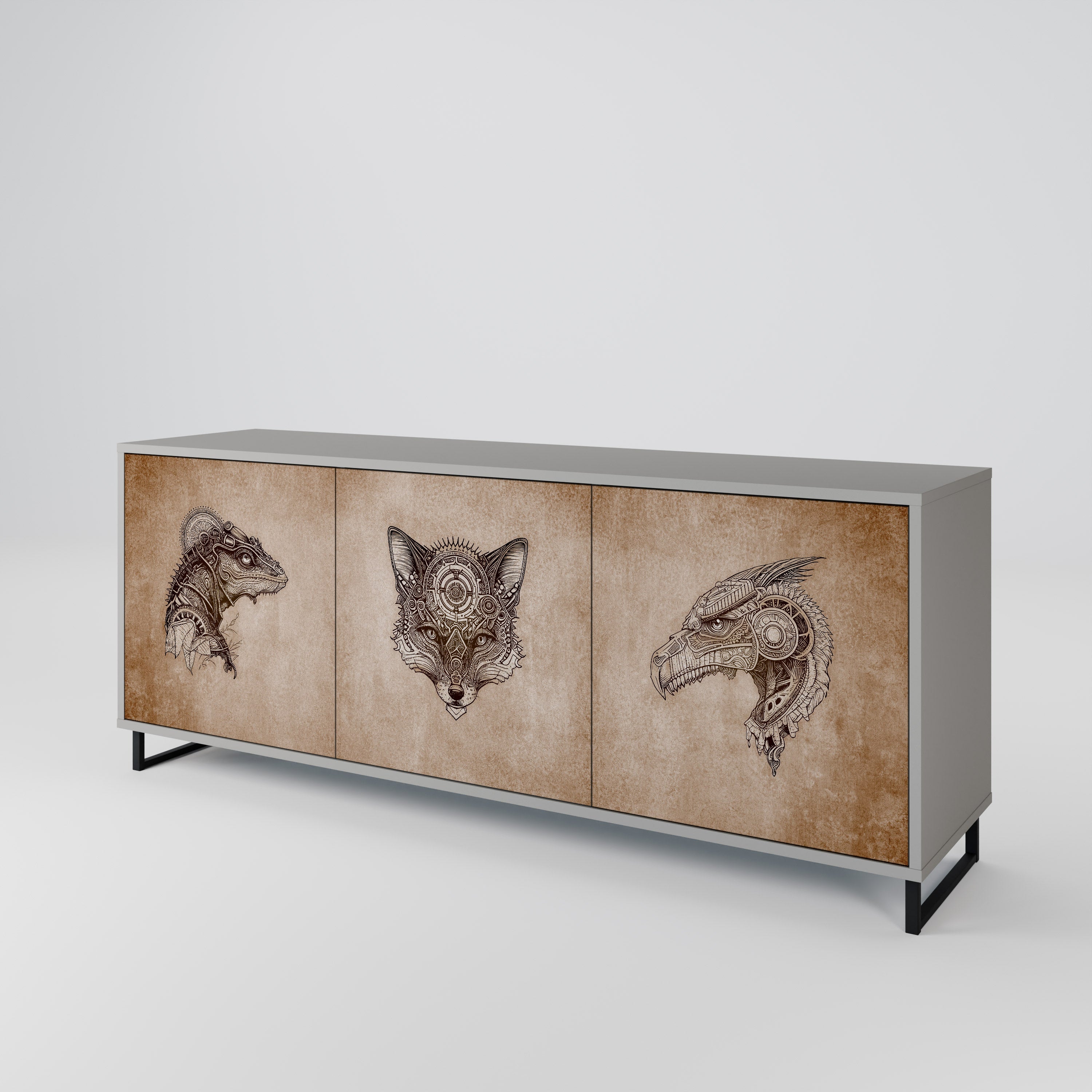 STEAMPUNK CLAN 3-türiges Sideboard in grauem Finish