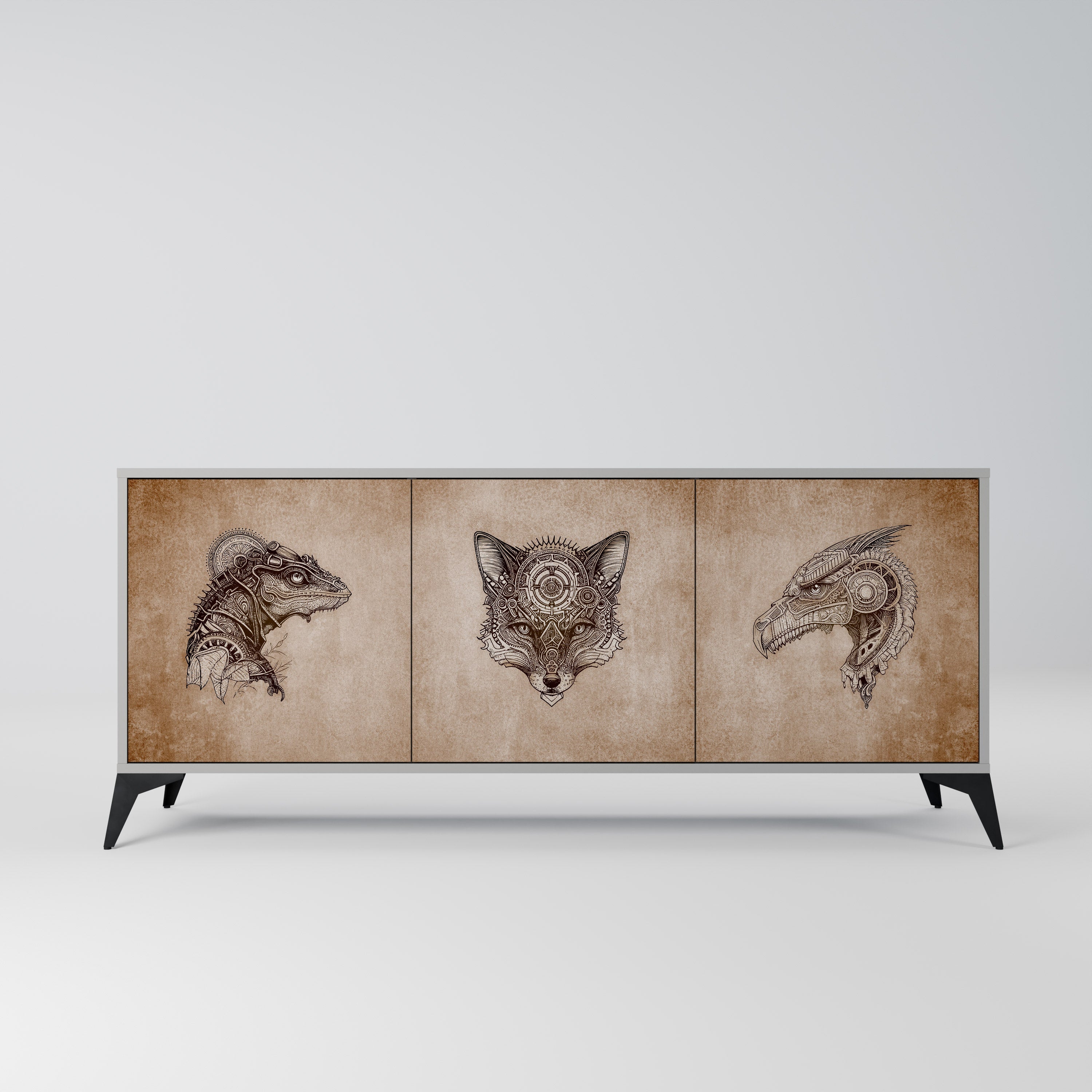 STEAMPUNK CLAN 3-türiges Sideboard in grauem Finish