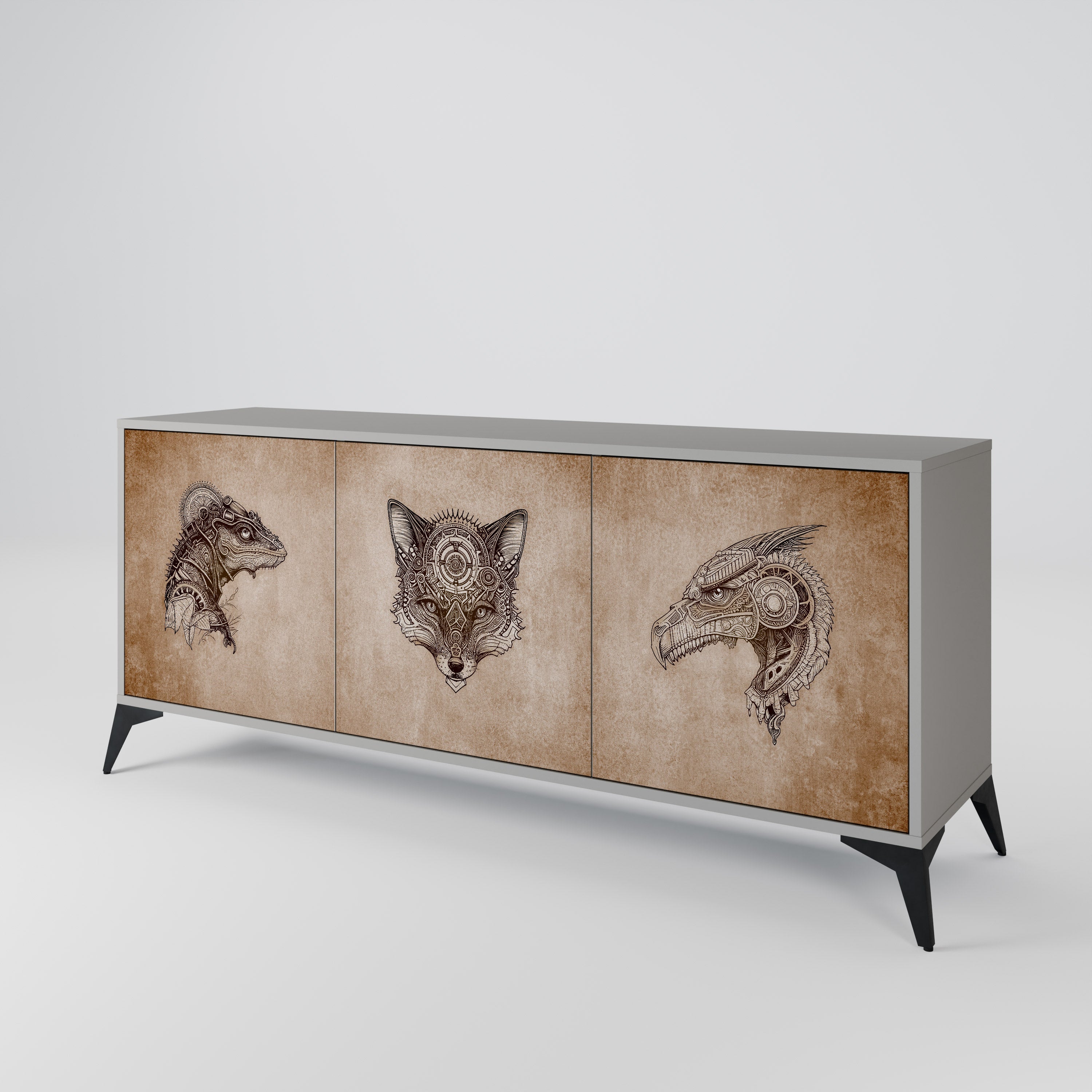 STEAMPUNK CLAN 3-türiges Sideboard in grauem Finish