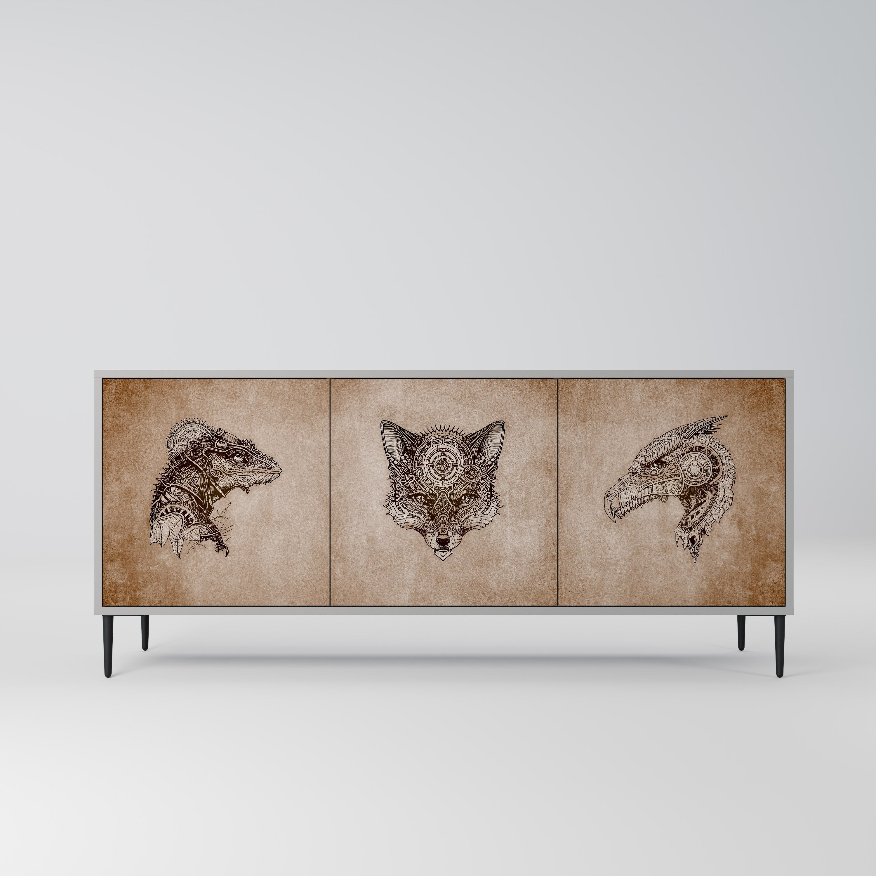 STEAMPUNK CLAN 3-türiges Sideboard in grauem Finish