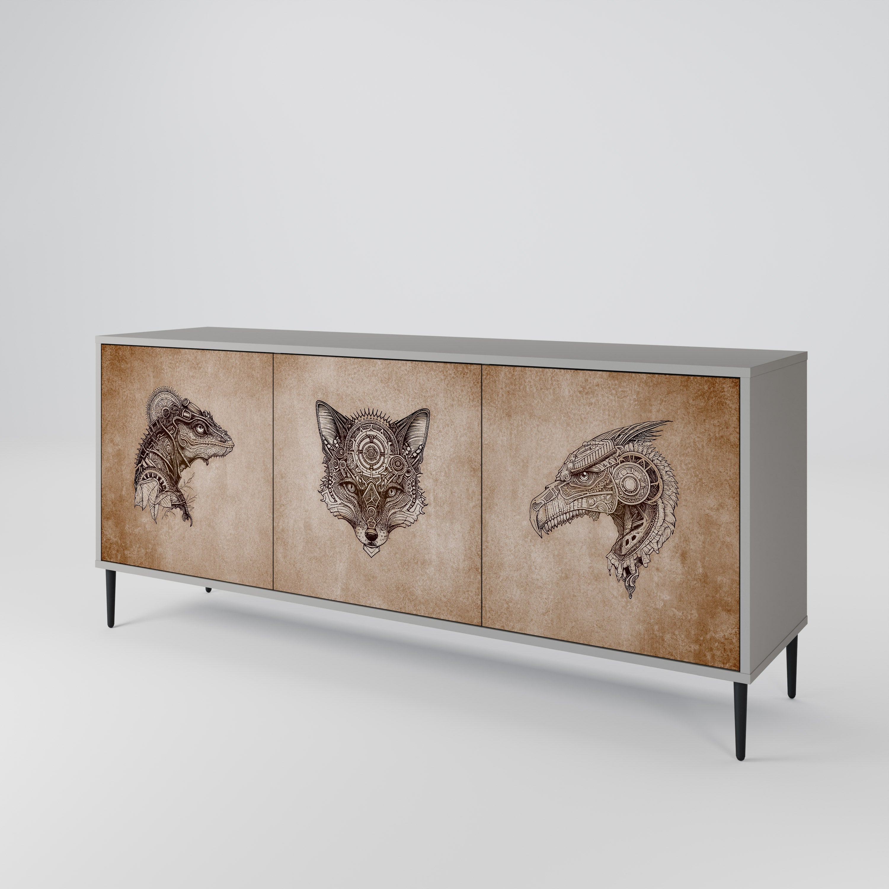 STEAMPUNK CLAN 3-türiges Sideboard in grauem Finish