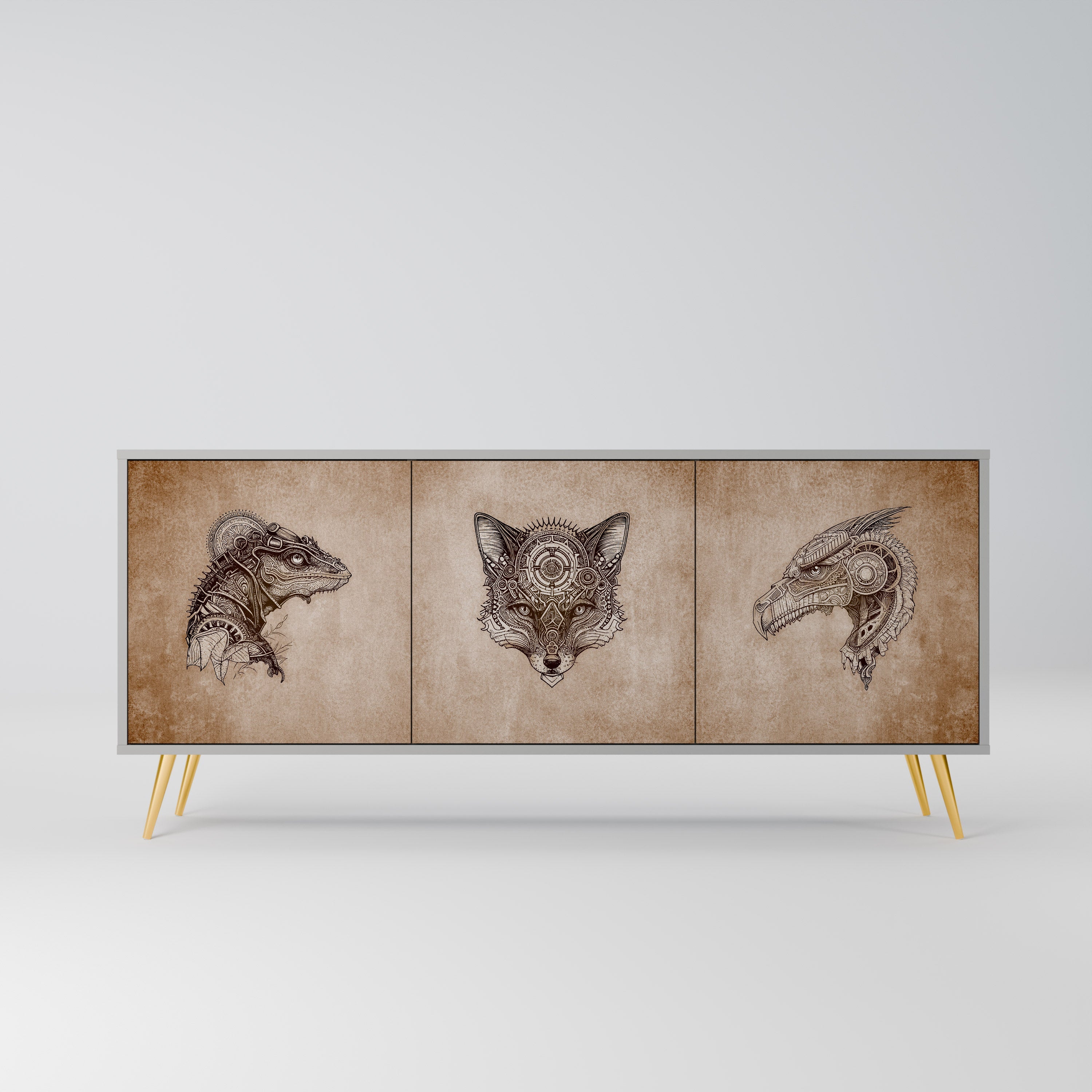 STEAMPUNK CLAN 3-türiges Sideboard in grauem Finish