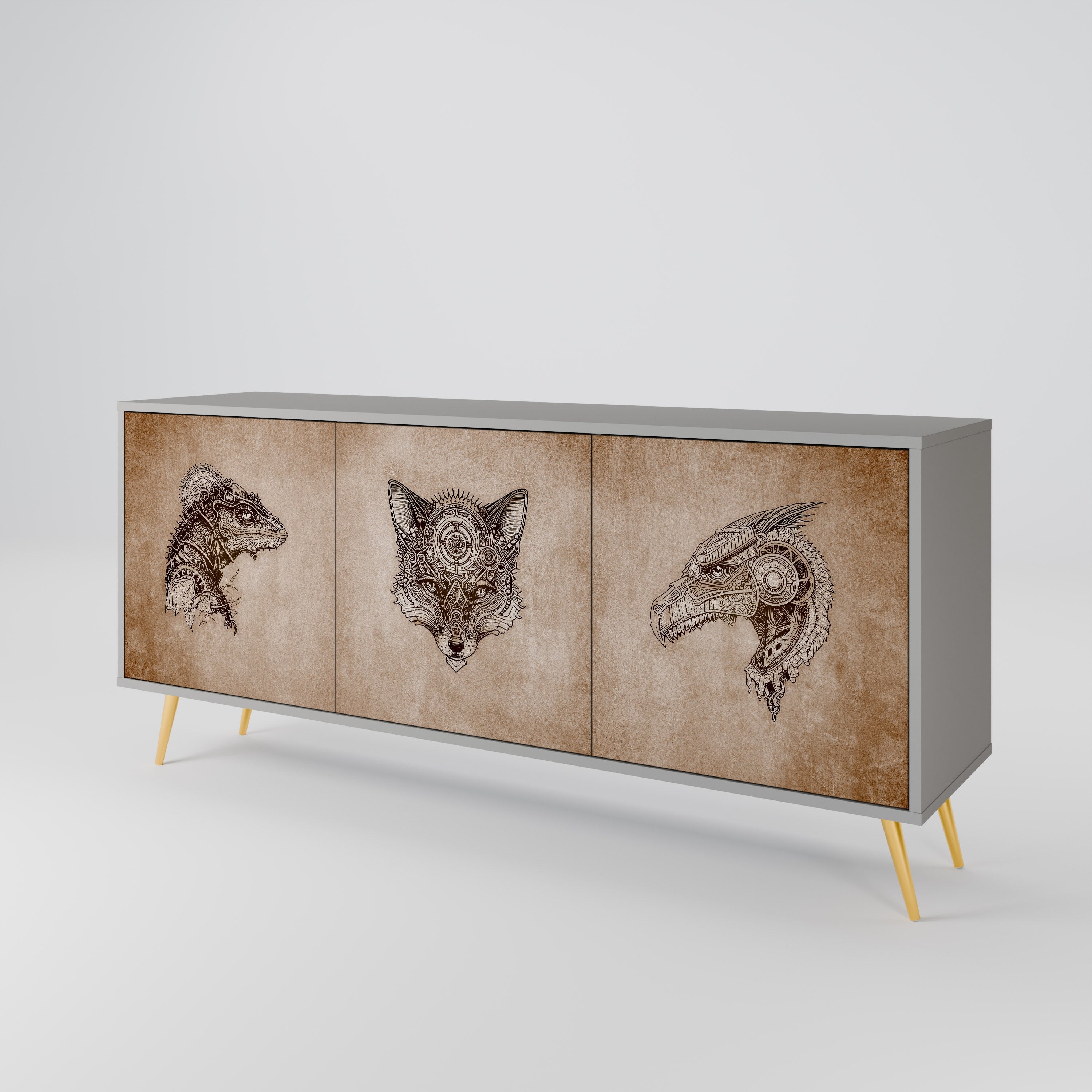 STEAMPUNK CLAN 3-türiges Sideboard in grauem Finish