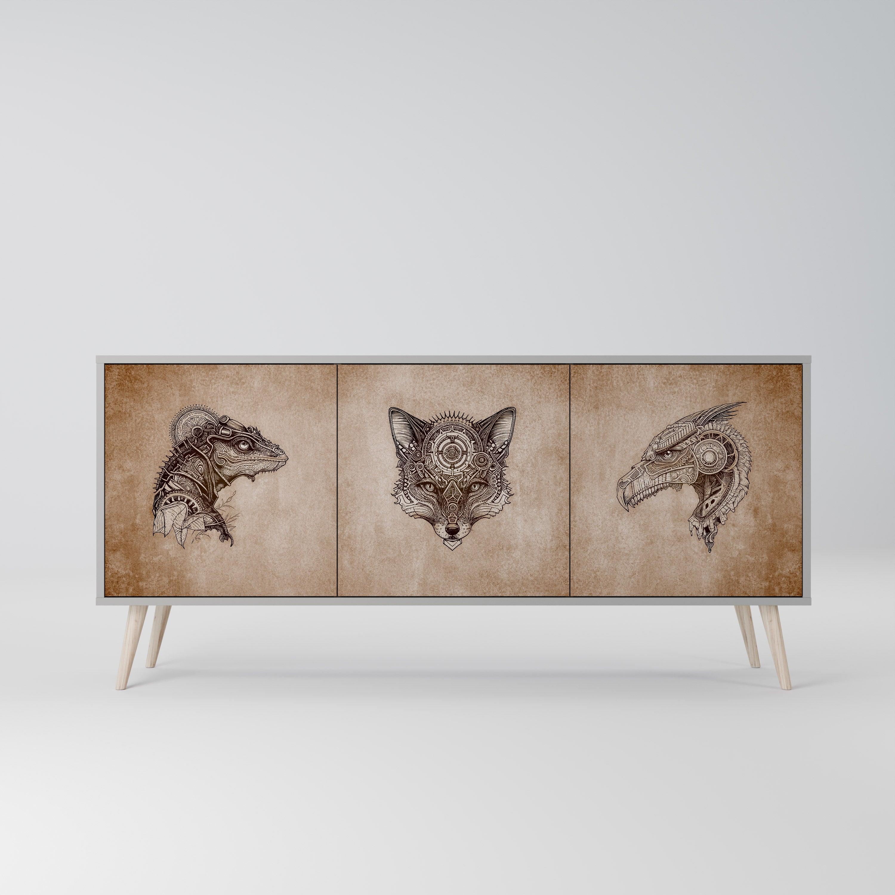 STEAMPUNK CLAN 3-türiges Sideboard in grauem Finish