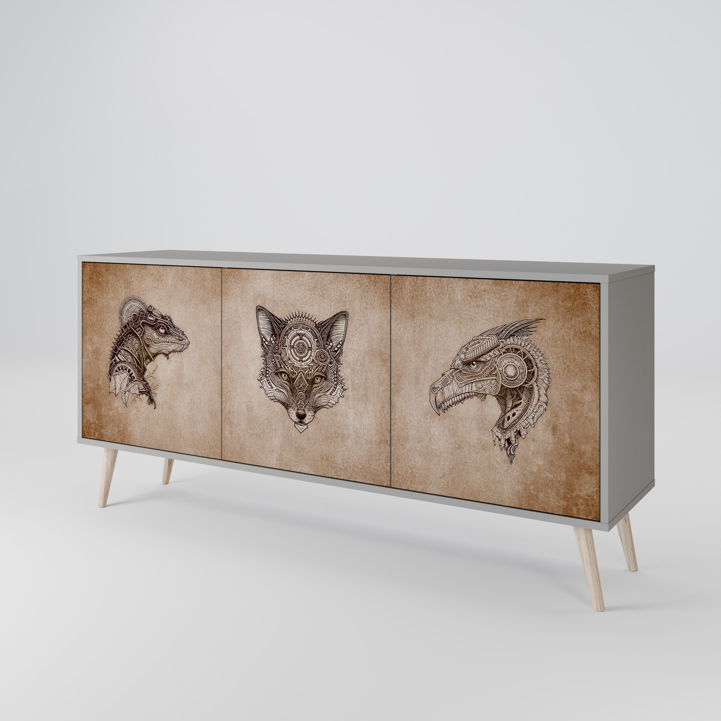 STEAMPUNK CLAN 3-türiges Sideboard in grauem Finish