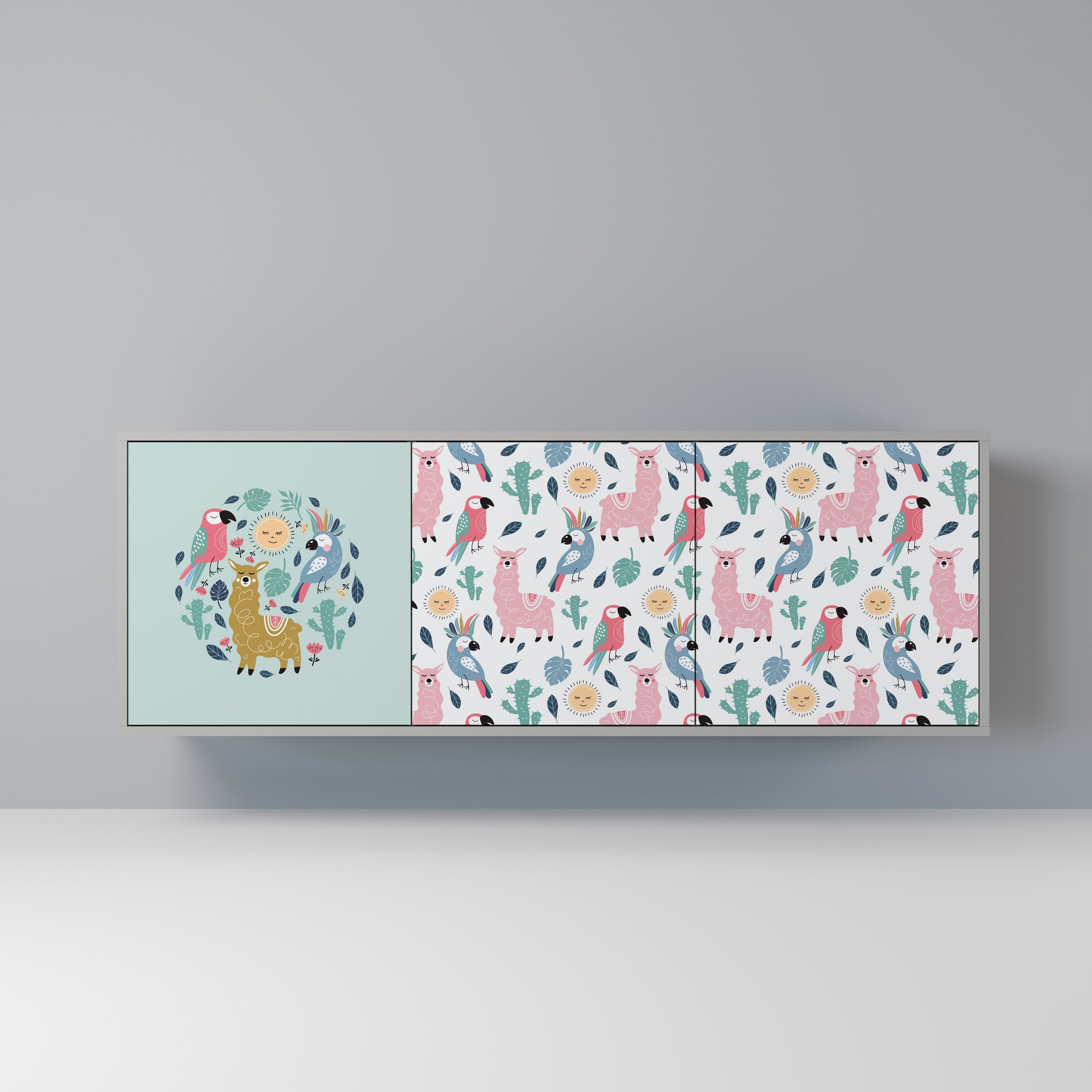 COLORFUL ALPACAS 3-türiges Sideboard in grauem Finish