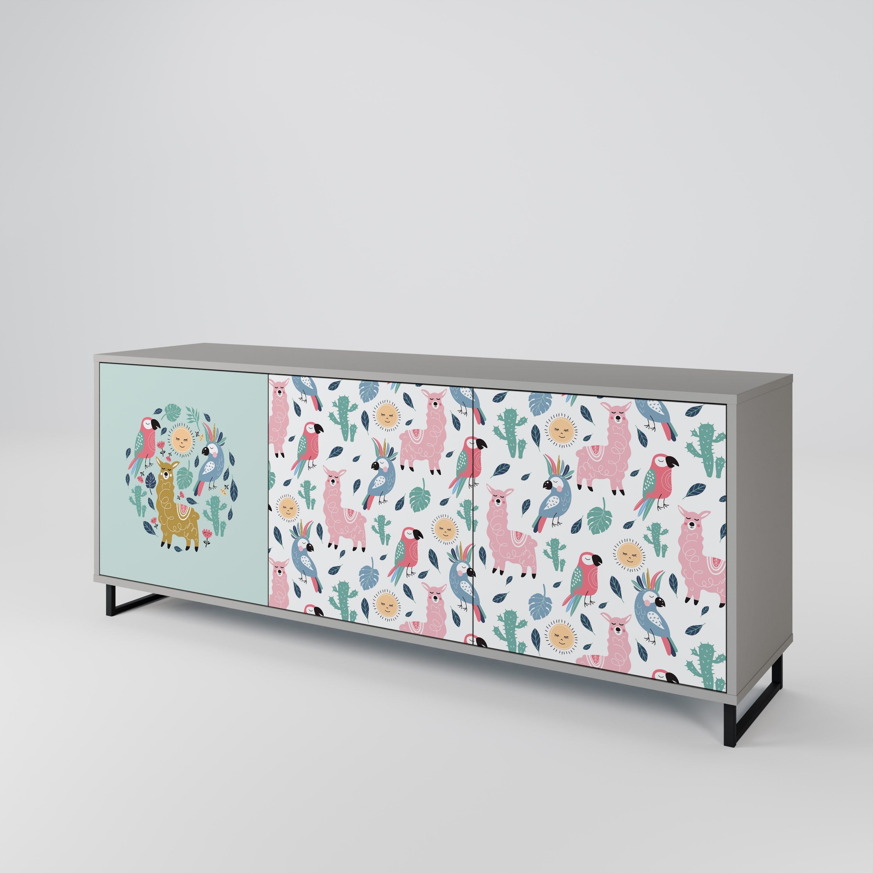 COLORFUL ALPACAS 3-türiges Sideboard in grauem Finish