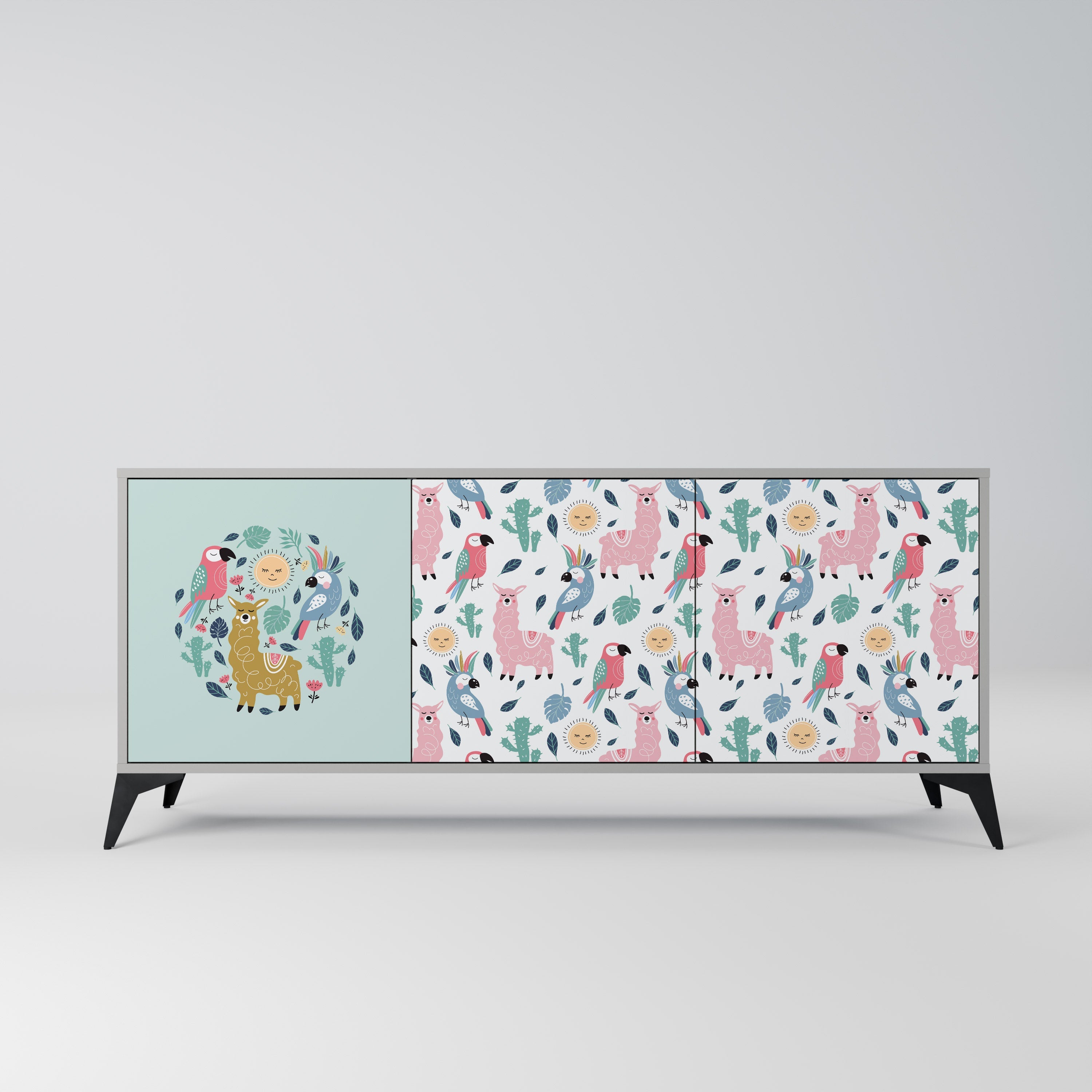 COLORFUL ALPACAS 3-türiges Sideboard in grauem Finish