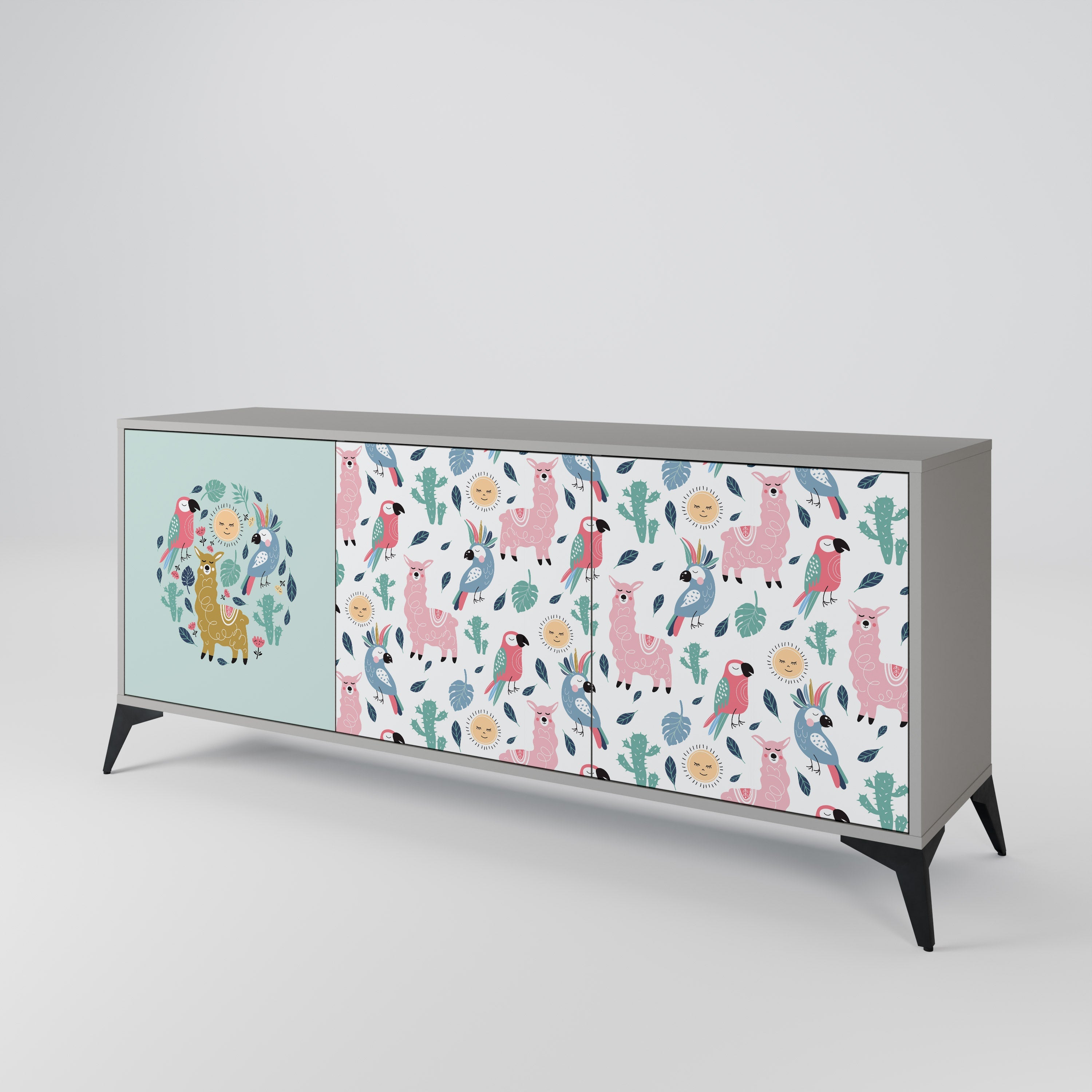 COLORFUL ALPACAS 3-türiges Sideboard in grauem Finish