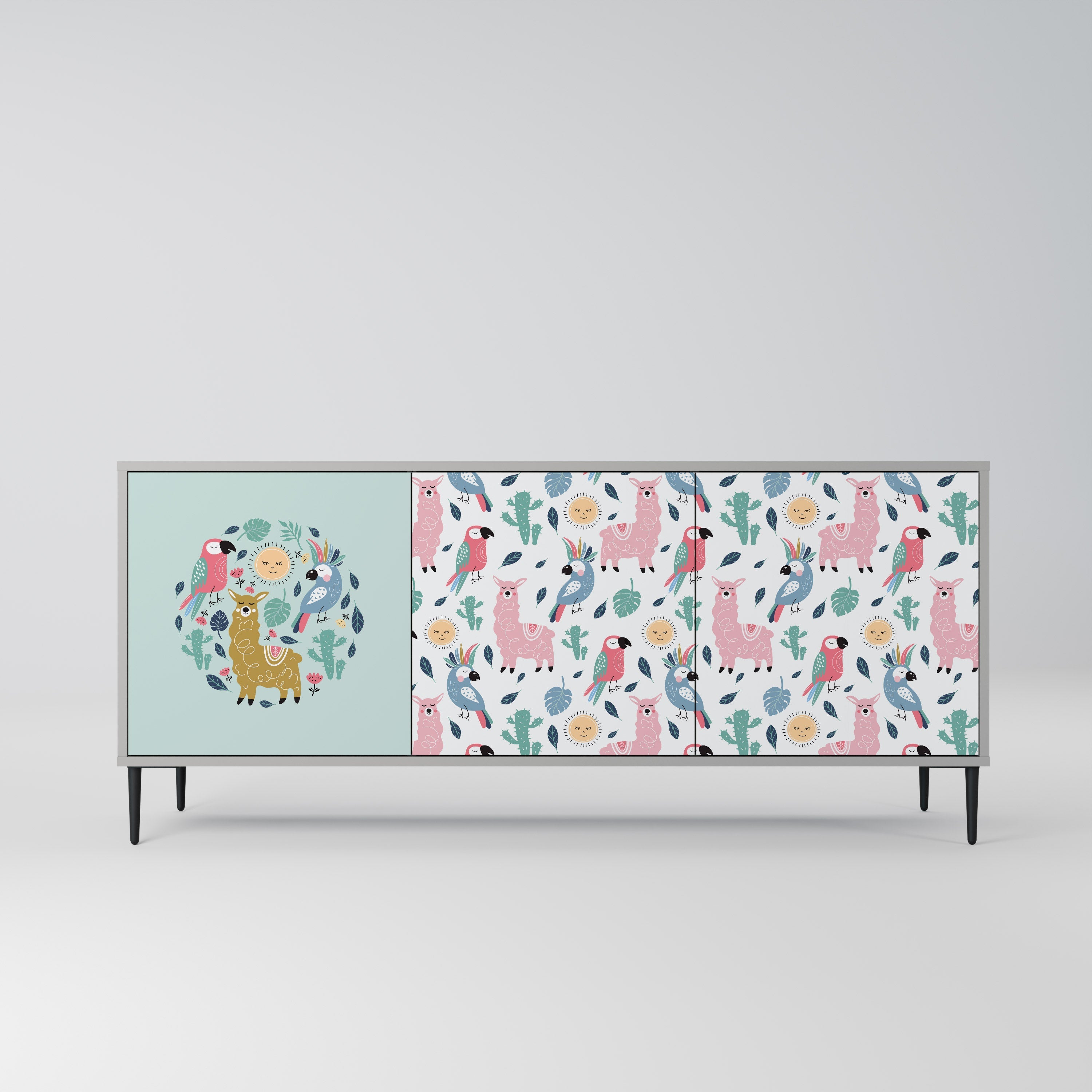 COLORFUL ALPACAS 3-türiges Sideboard in grauem Finish