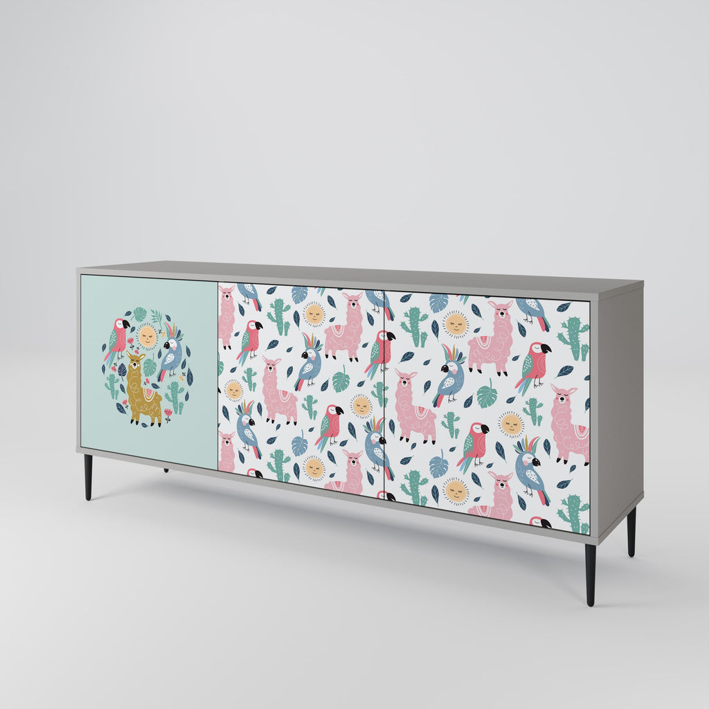 COLORFUL ALPACAS 3-türiges Sideboard in grauem Finish