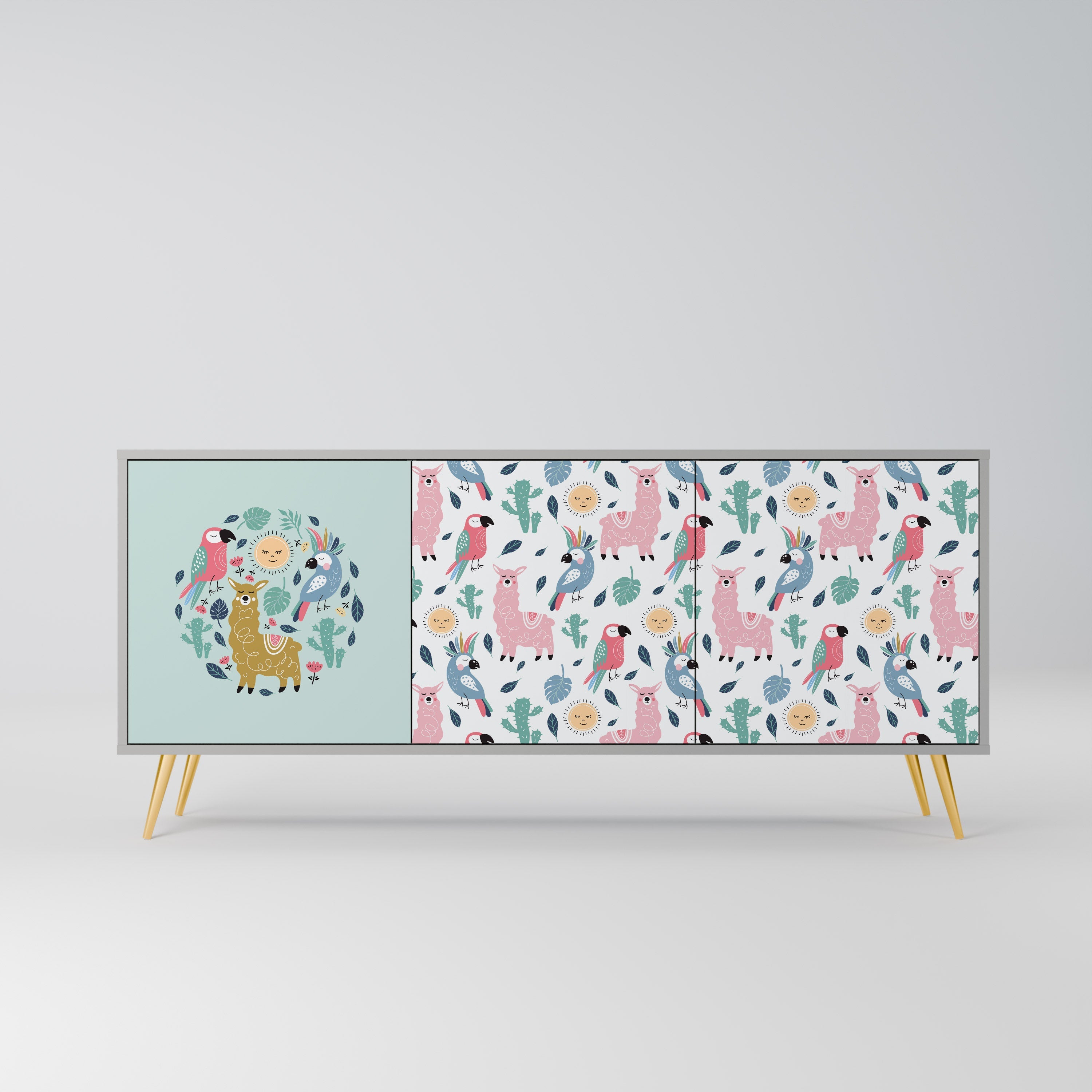 COLORFUL ALPACAS 3-türiges Sideboard in grauem Finish