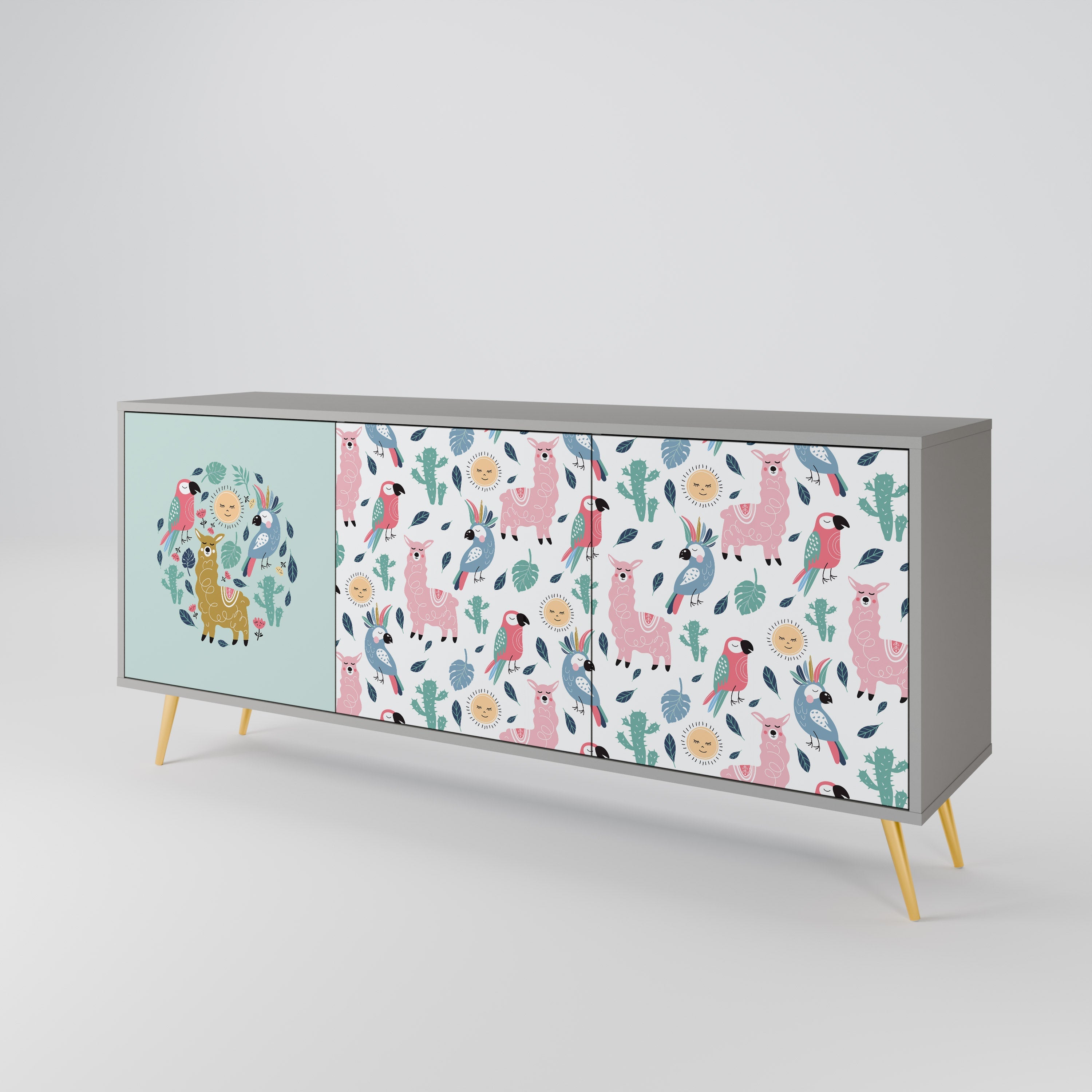 COLORFUL ALPACAS 3-türiges Sideboard in grauem Finish