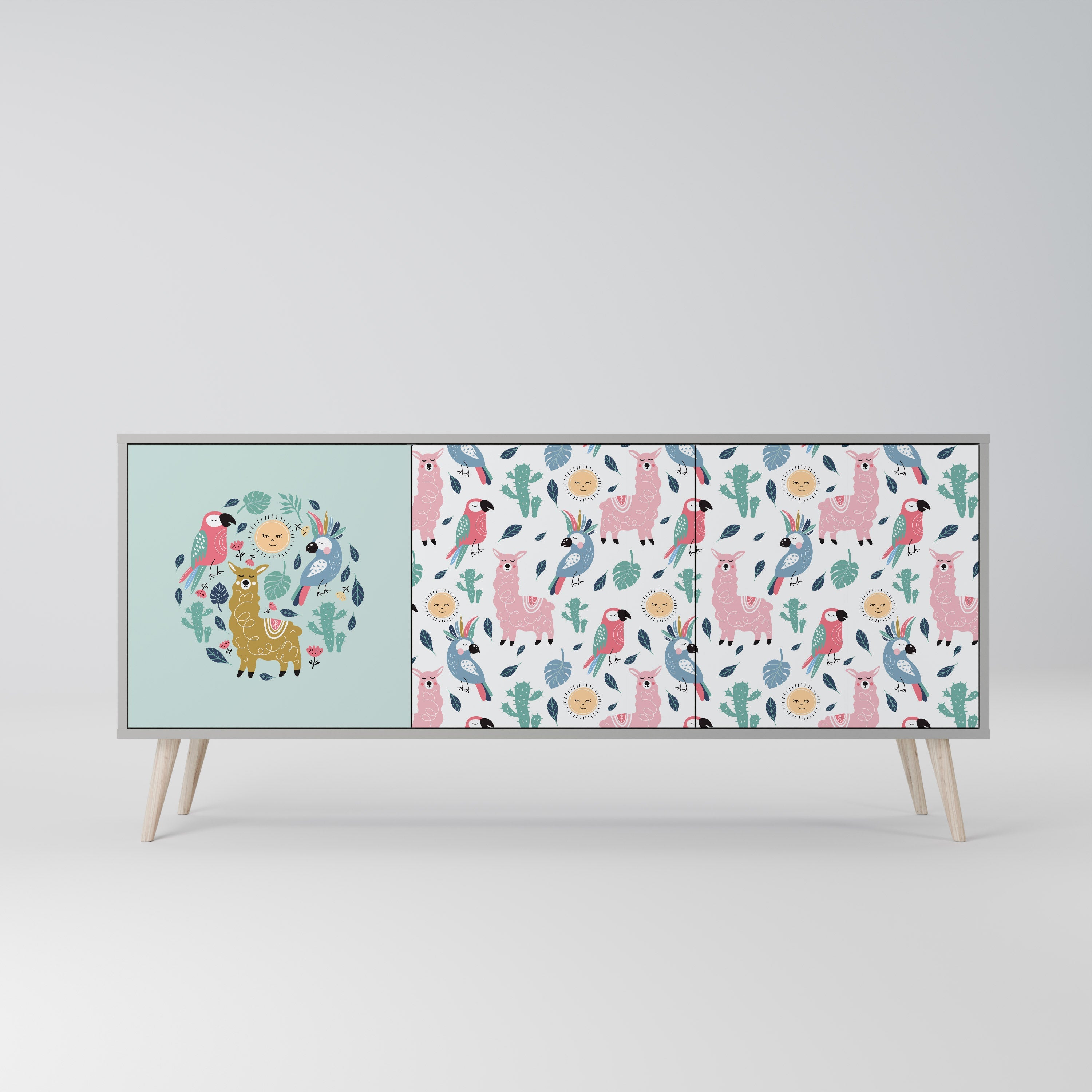 COLORFUL ALPACAS 3-türiges Sideboard in grauem Finish