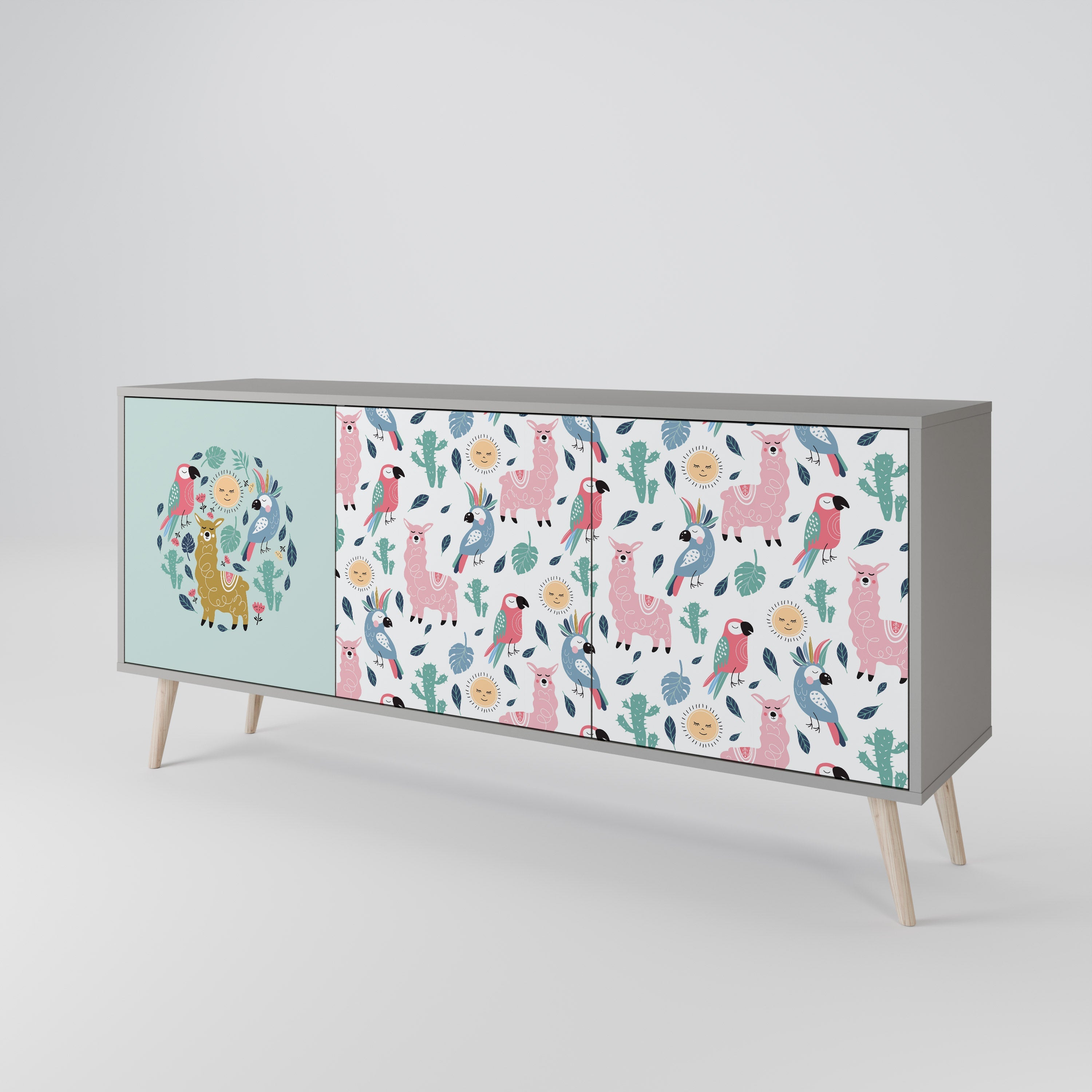 COLORFUL ALPACAS 3-türiges Sideboard in grauem Finish